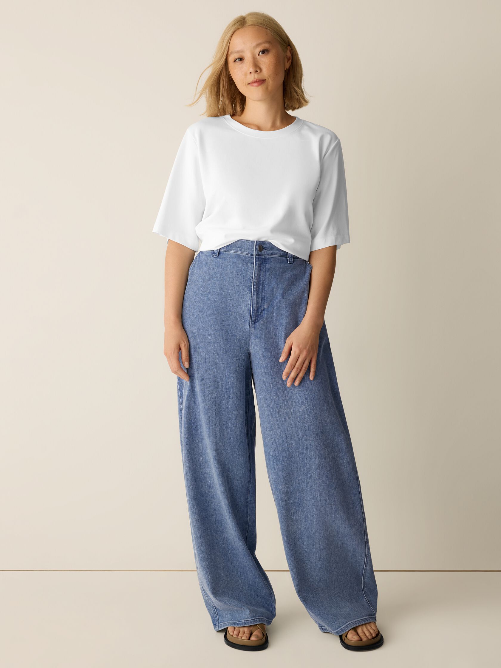 Cotton Stretch Denim Roomy Wide Trouser