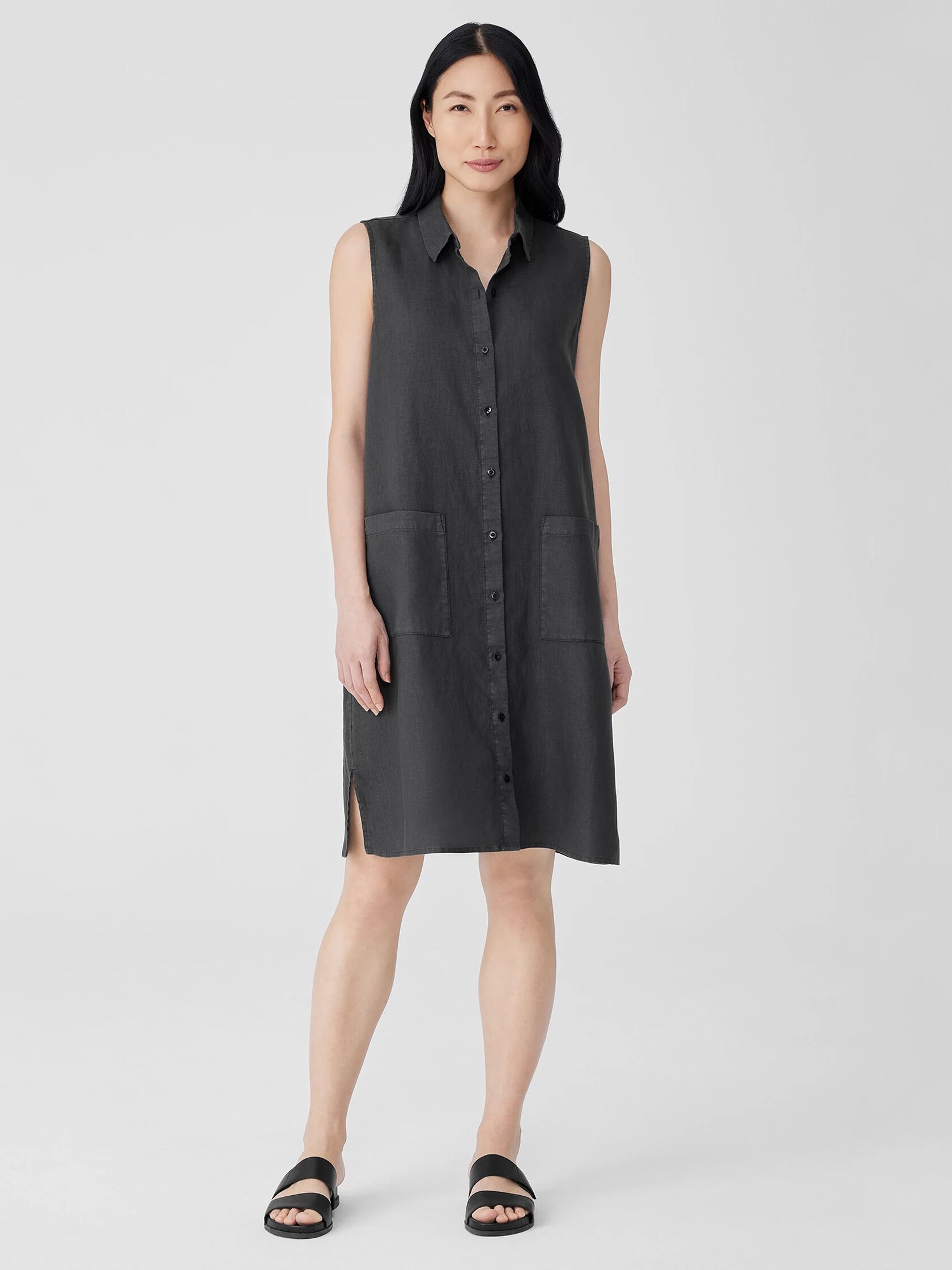 Garment-Dyed Organic Linen Classic Collar Dress