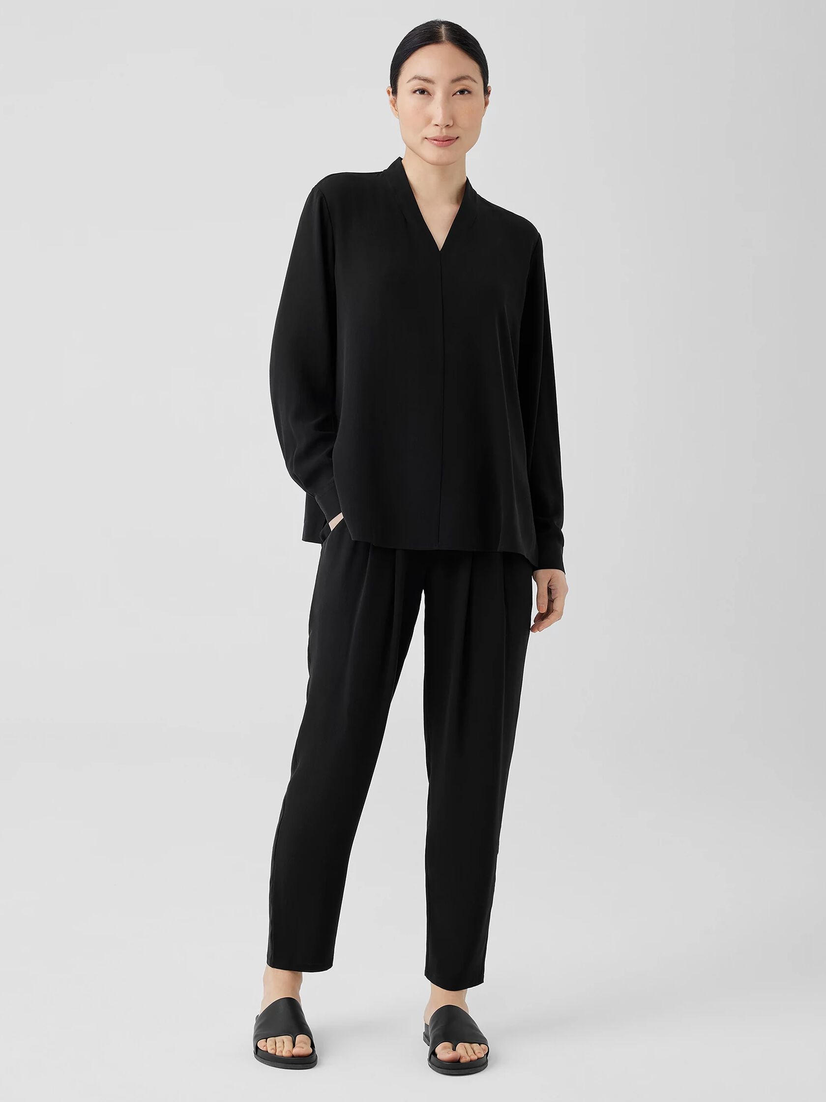 Silk Georgette Crepe V-Neck Top