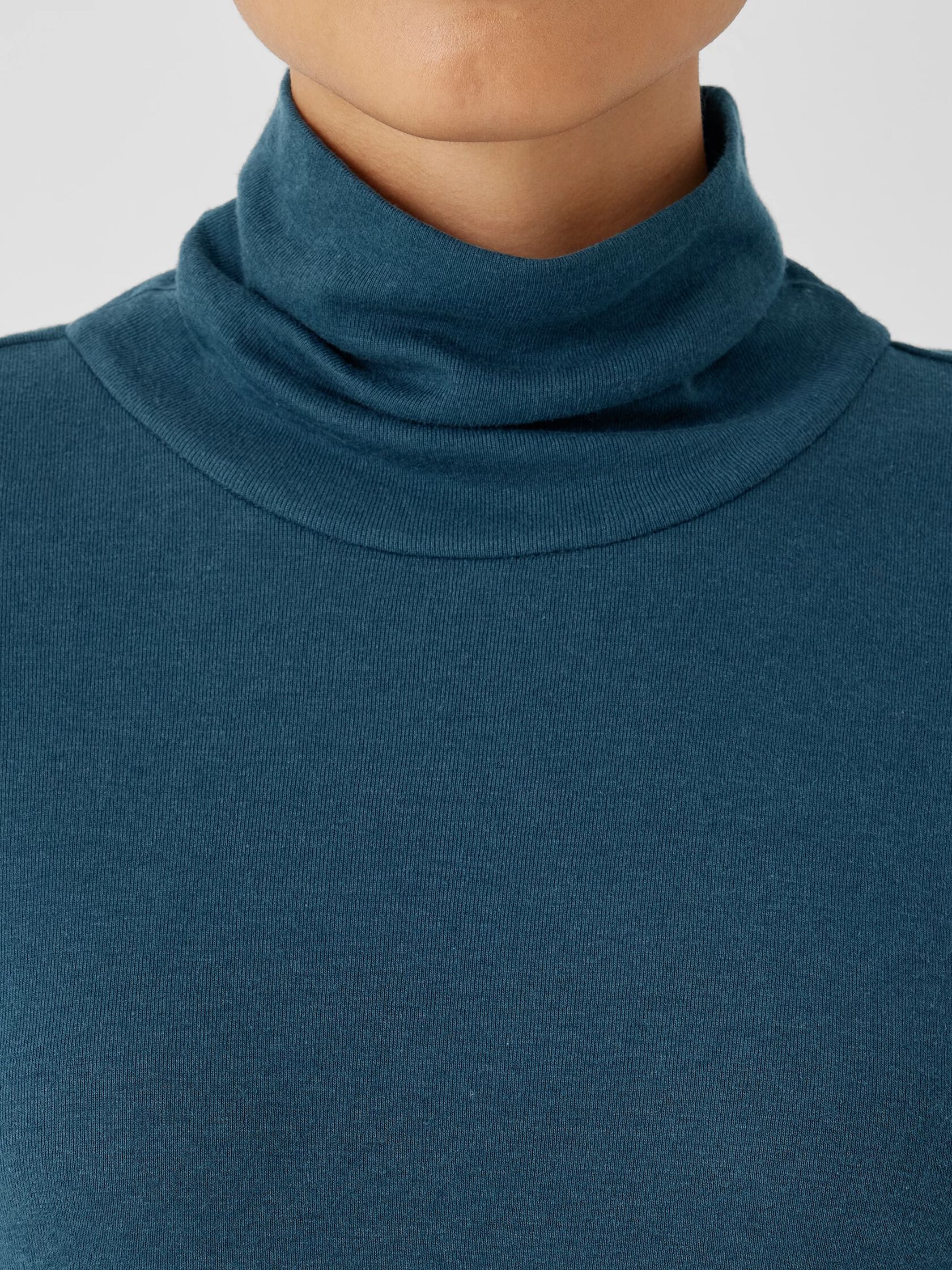 Ribbed Pima Cotton Blend Turtleneck Top
