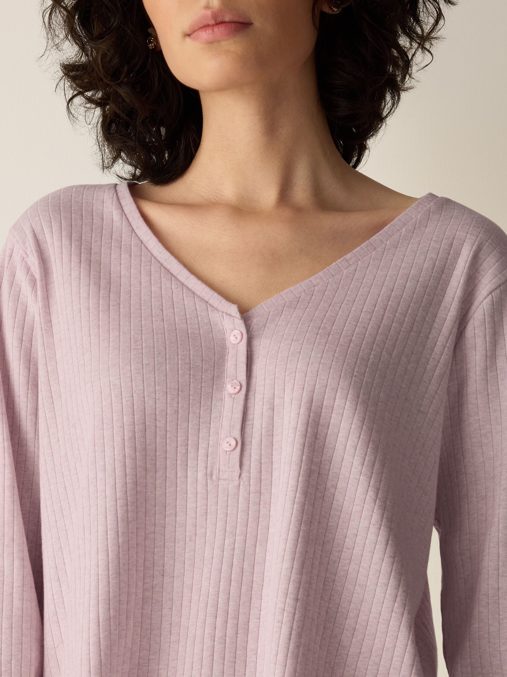 Organic Cotton Rib V-Neck Sleep Top