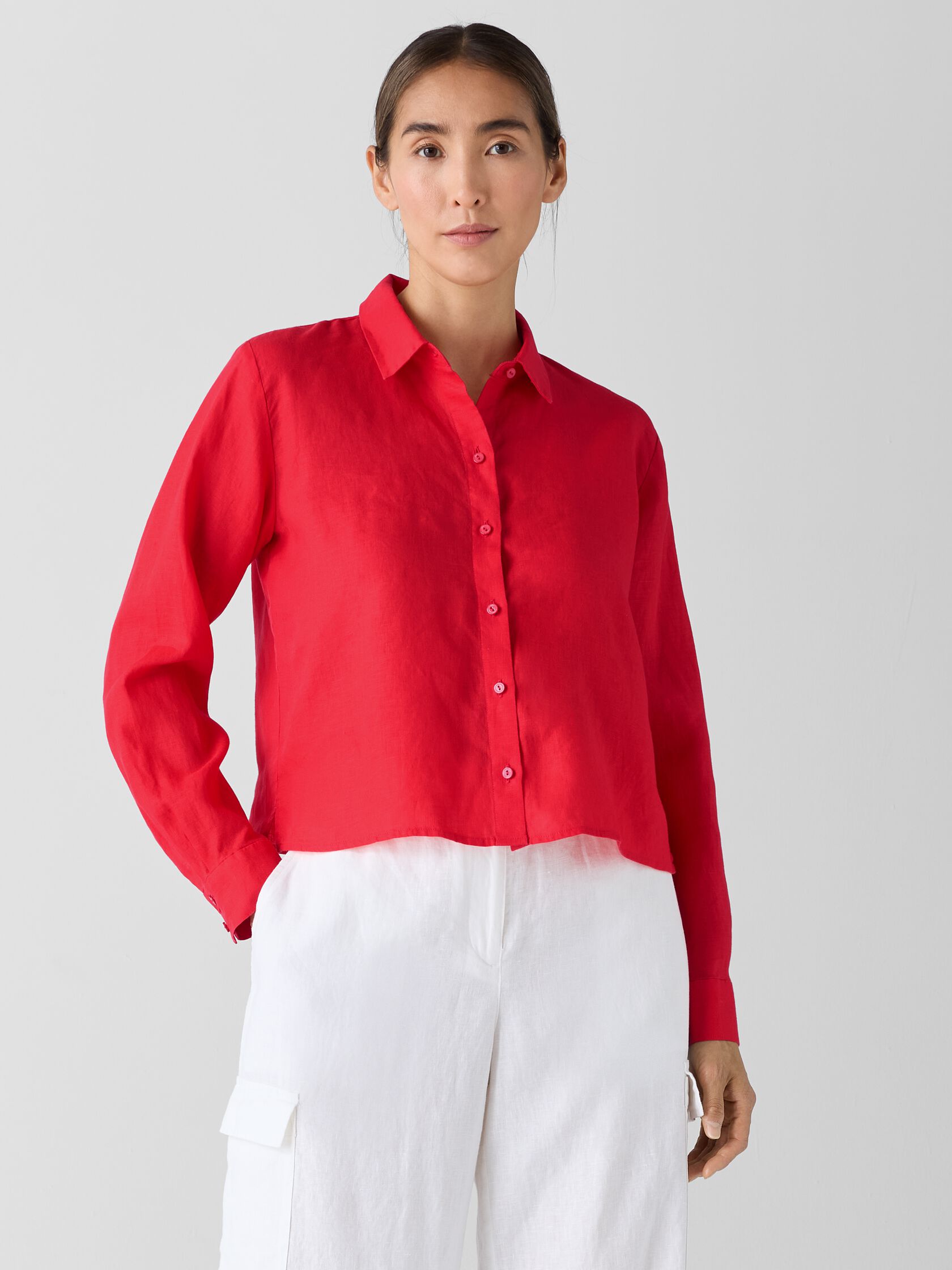 Organic Handkerchief Linen Classic Collar Short Shirt