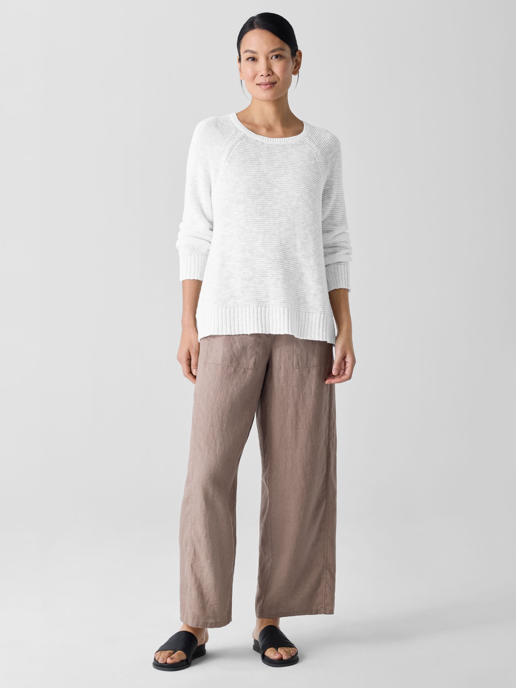 Organic Linen Cotton Slub Crew Neck Top