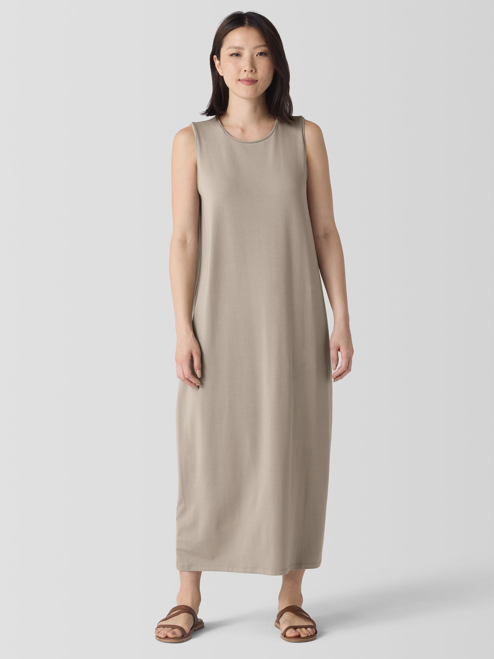Stretch Jersey Knit Round Neck Dress