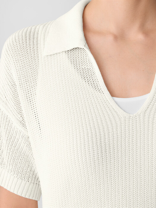 Cotton Silk Cord Split Neck Top