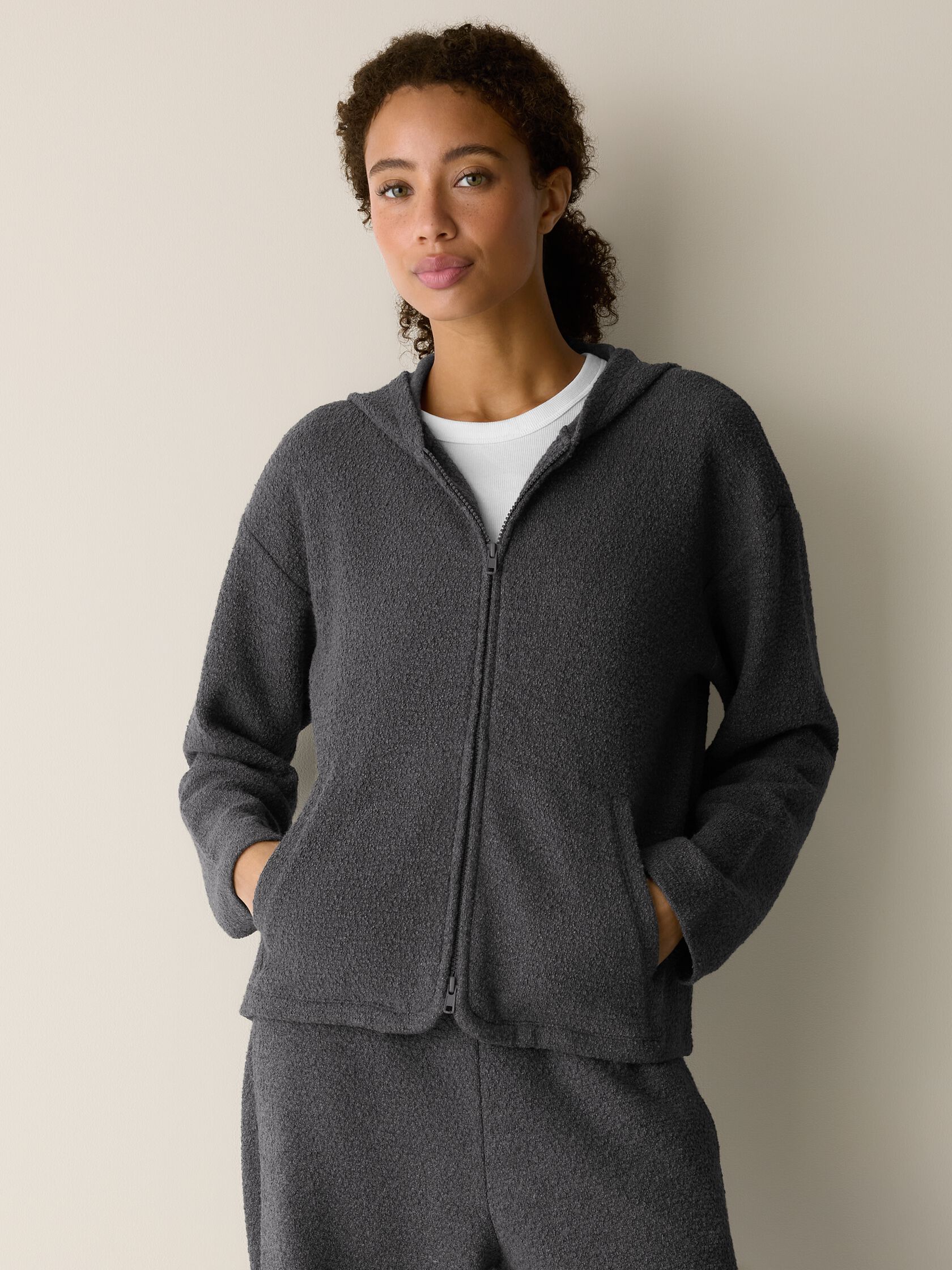 Organic Cotton Boucle Knit Hooded Jacket