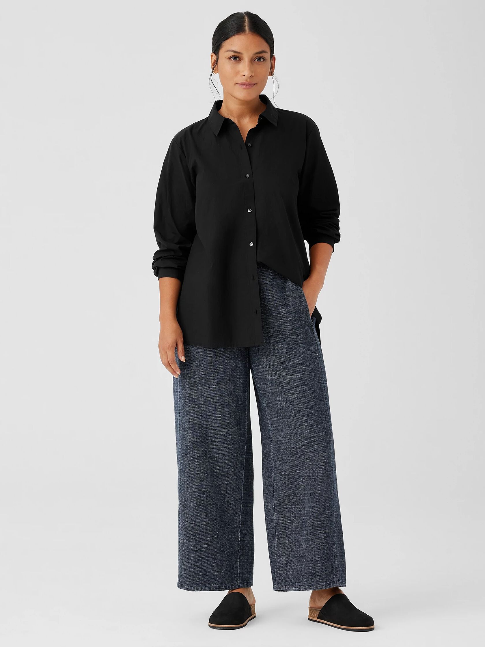 Tweedy Hemp Cotton Wide-Leg Pant