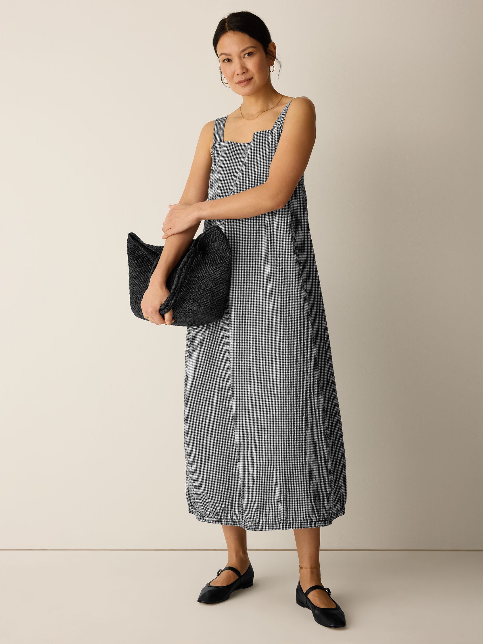 Organic Cotton Pucker Check Lantern Dress