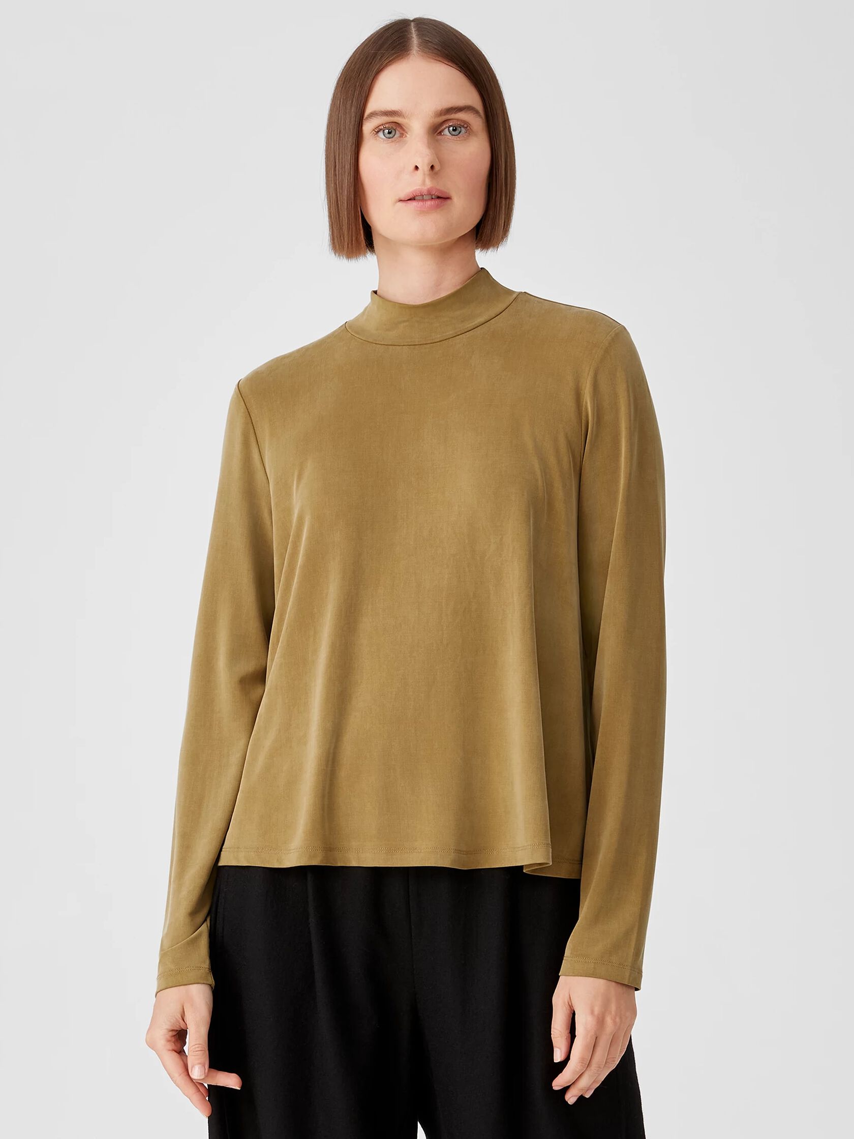 Sandwashed Cupro Knit Mock Neck Top