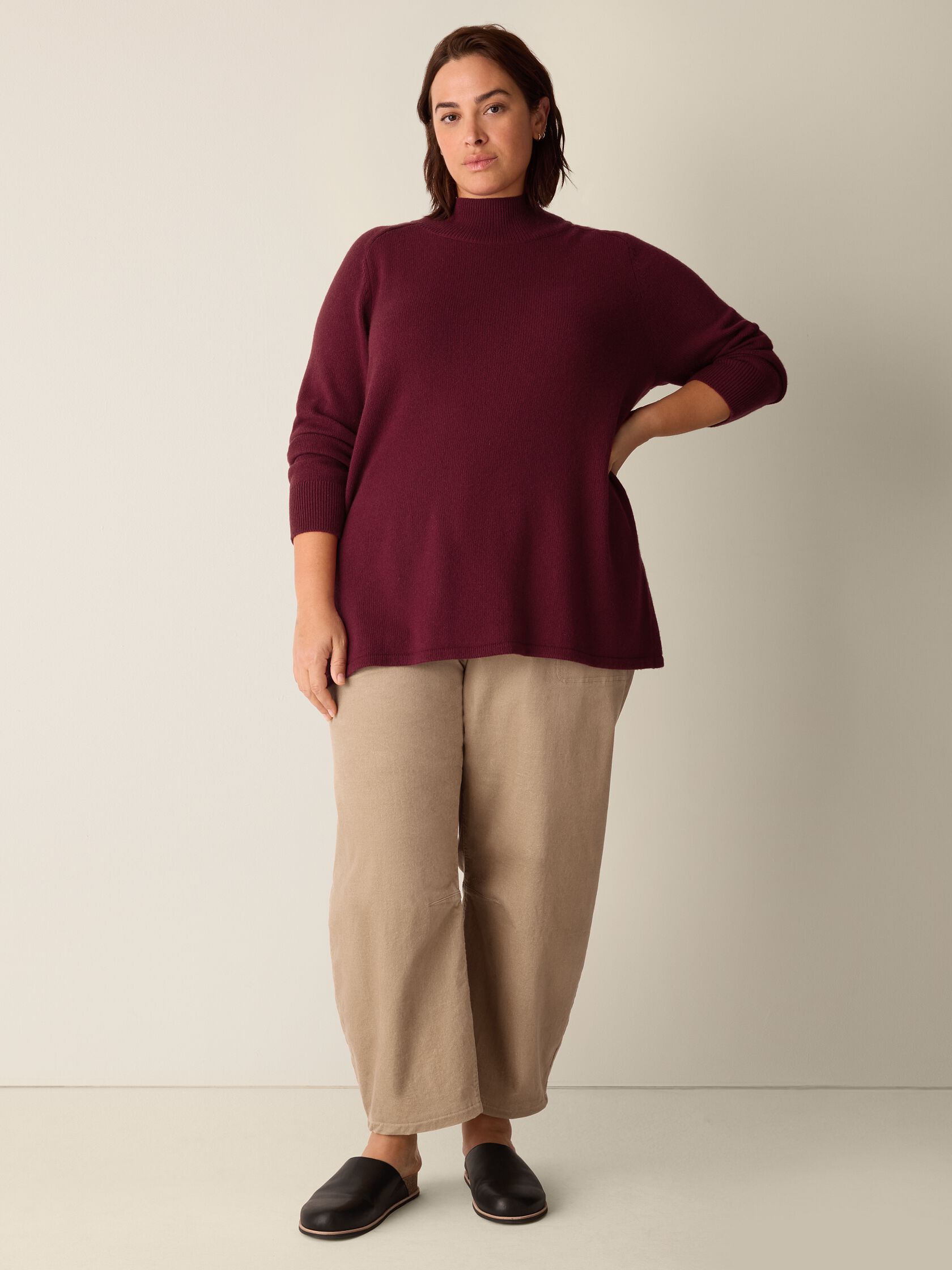 Cotton & Recycled Cashmere Turtleneck Long Top