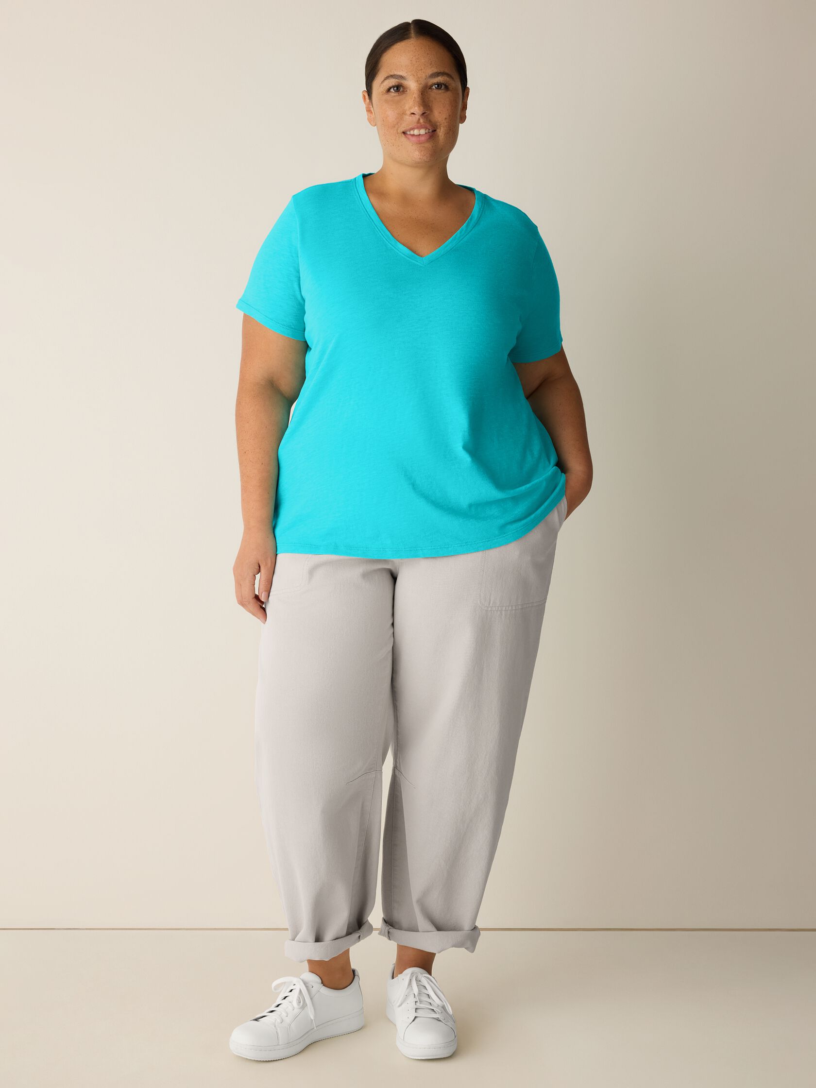 Organic Cotton Slubby Jersey V-Neck Tee