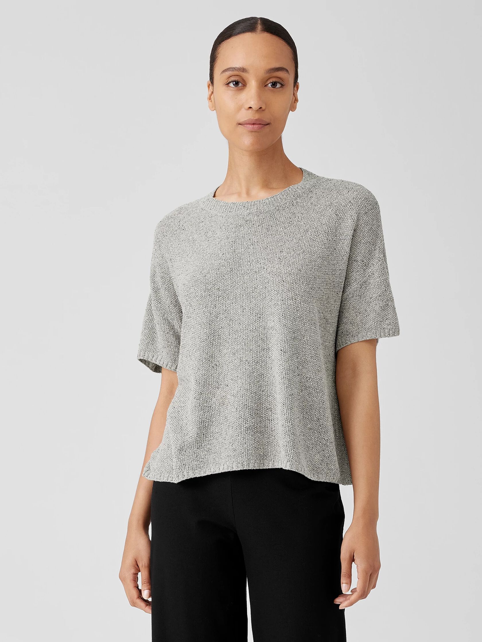 Silk Noil Crew Neck Box-Top