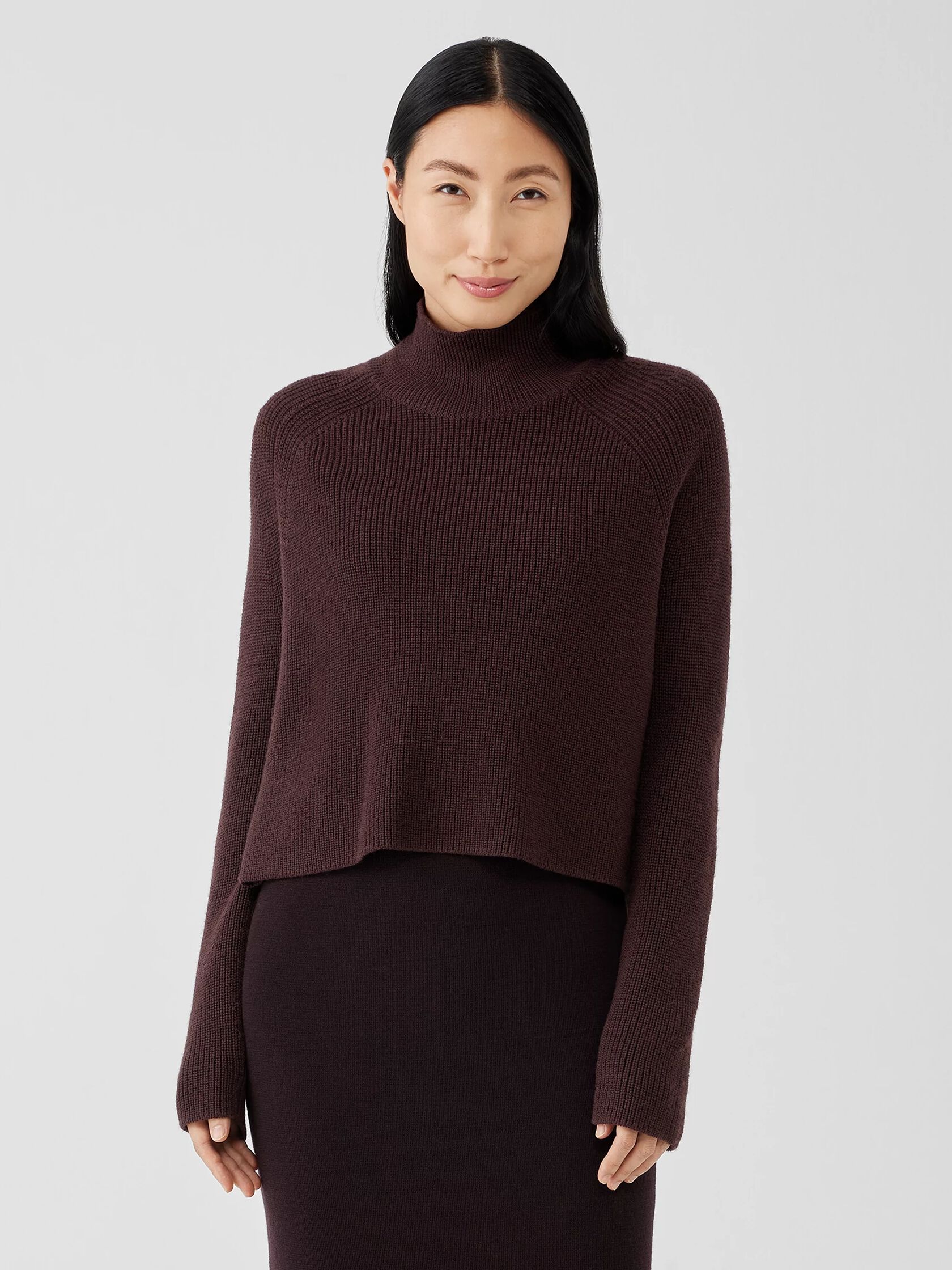 Merino Cropped Turtleneck Top in Regenerative Wool