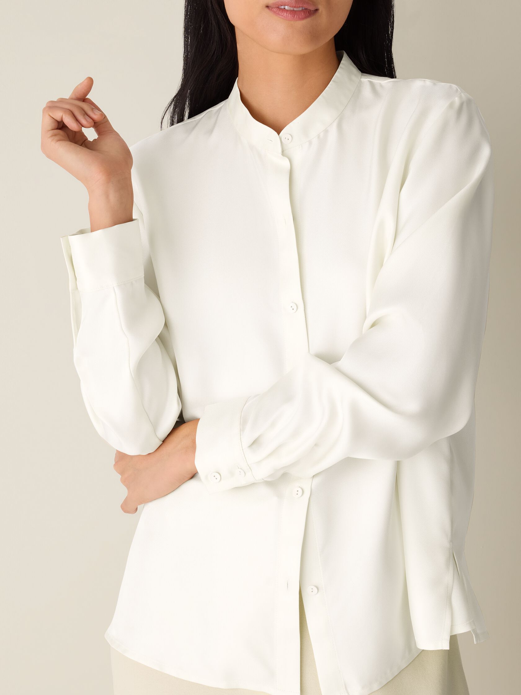 Silk Twill Band Collar Shirt