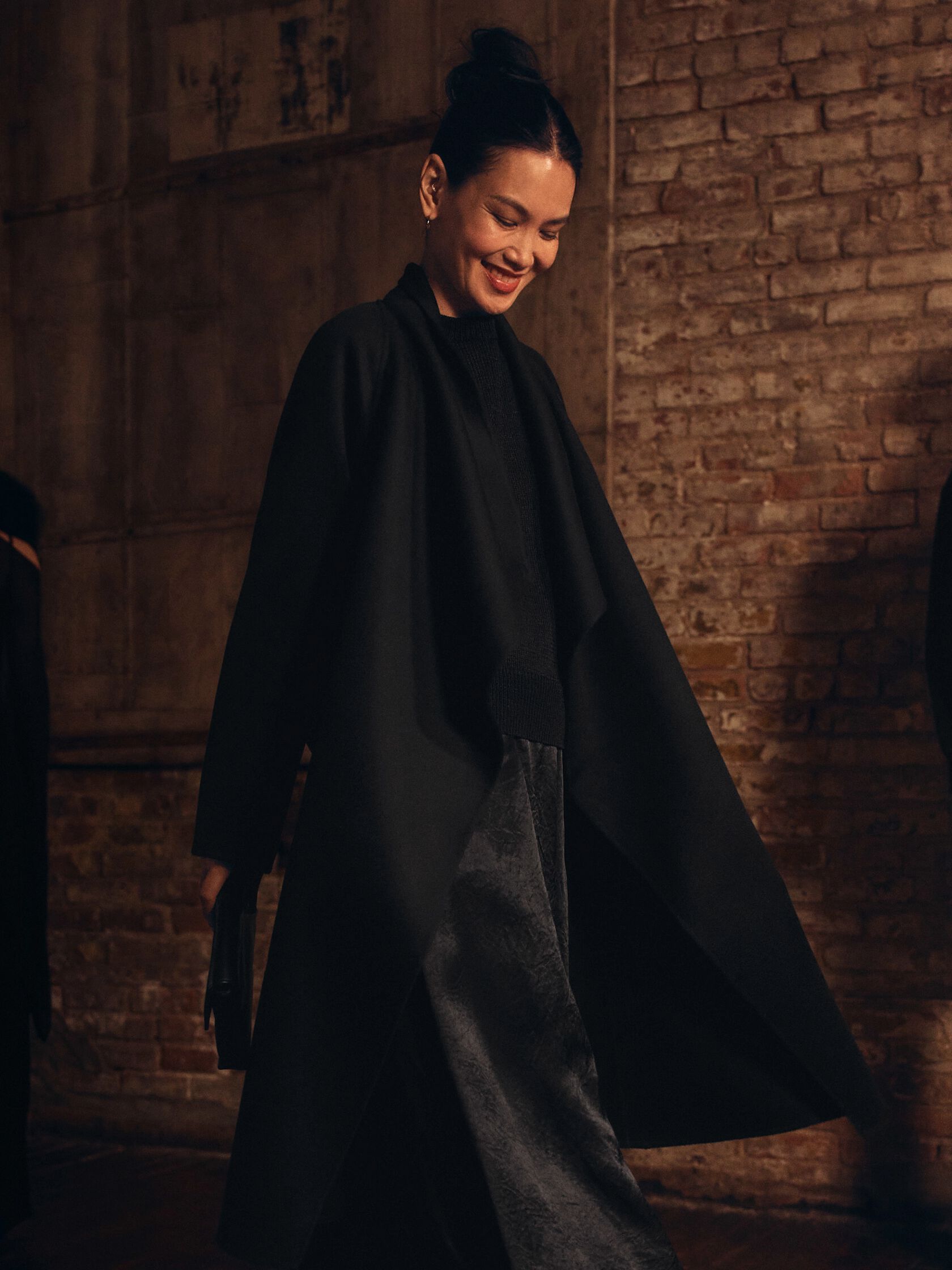 Lustrous Wool Drape Neck Coat