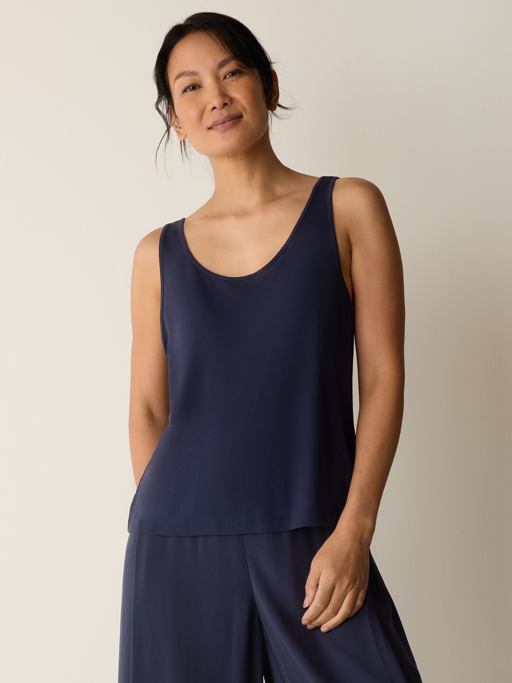 Stretch Silk Jersey Scoop Neck Tank