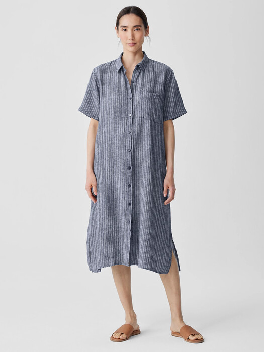 Puckered Organic Linen Shirtdress