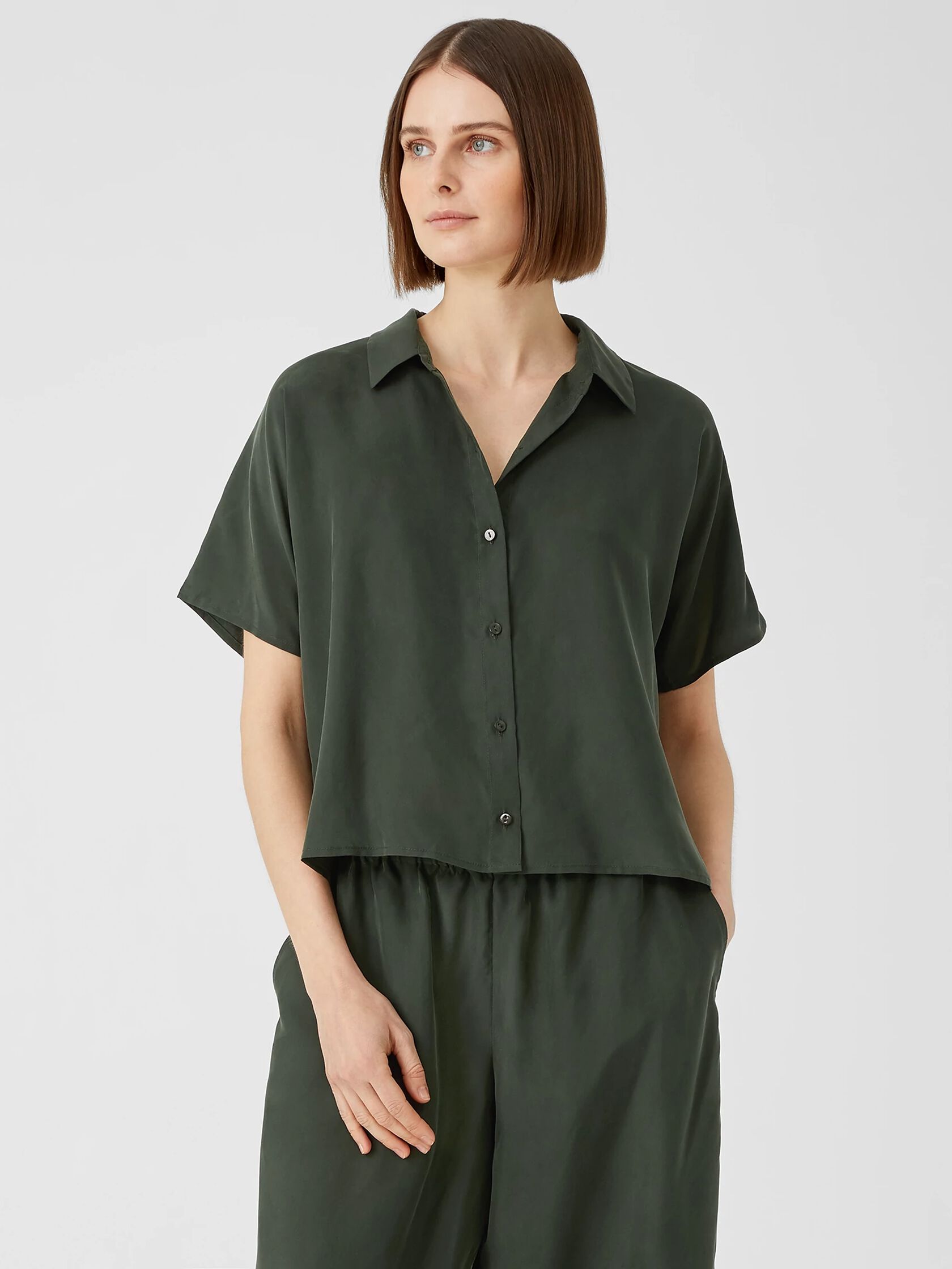 Washed Silk Habutai Short-Sleeve Shirt