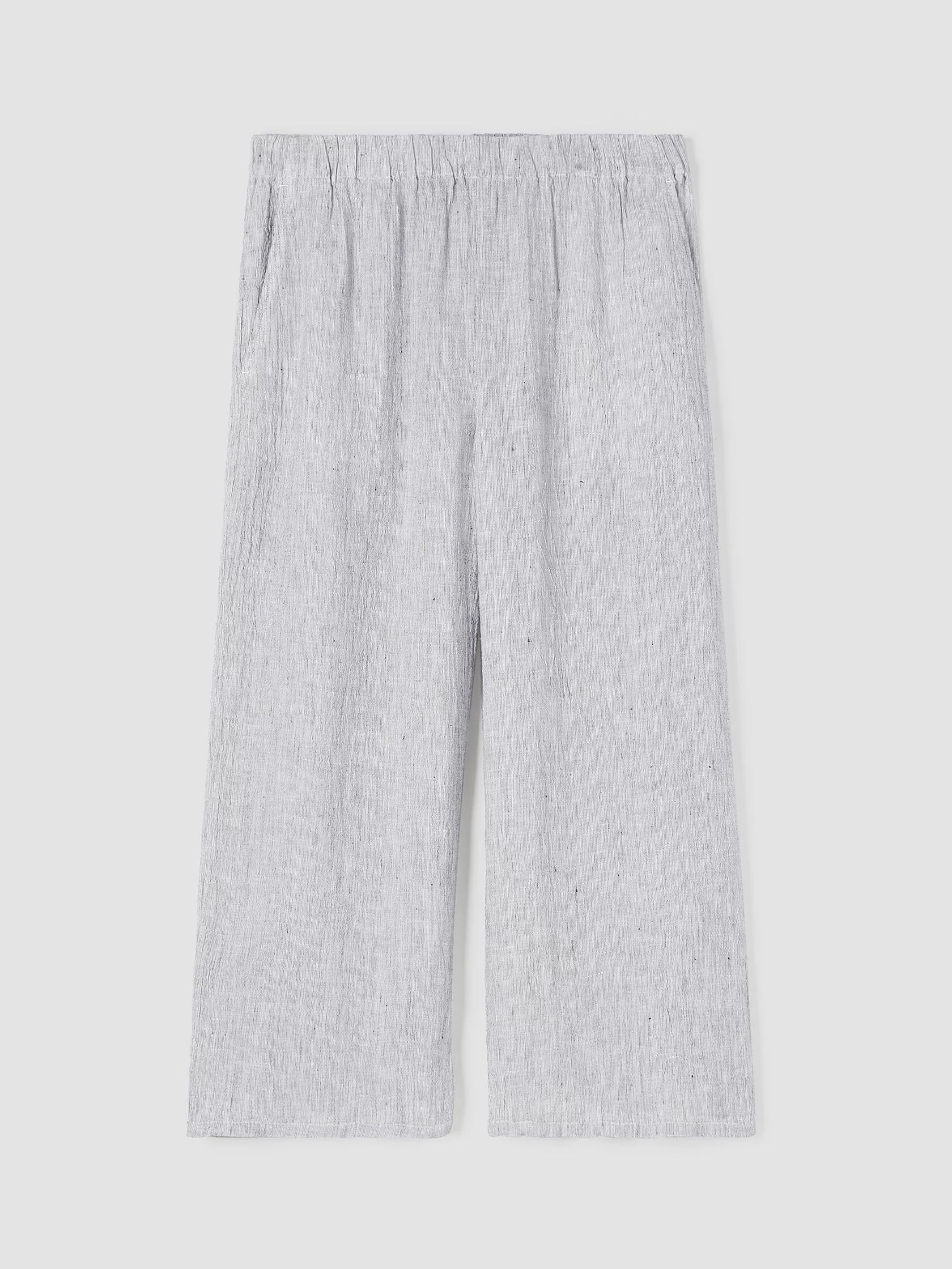 Crinkled Organic Linen Stripe Wide-Leg Pant