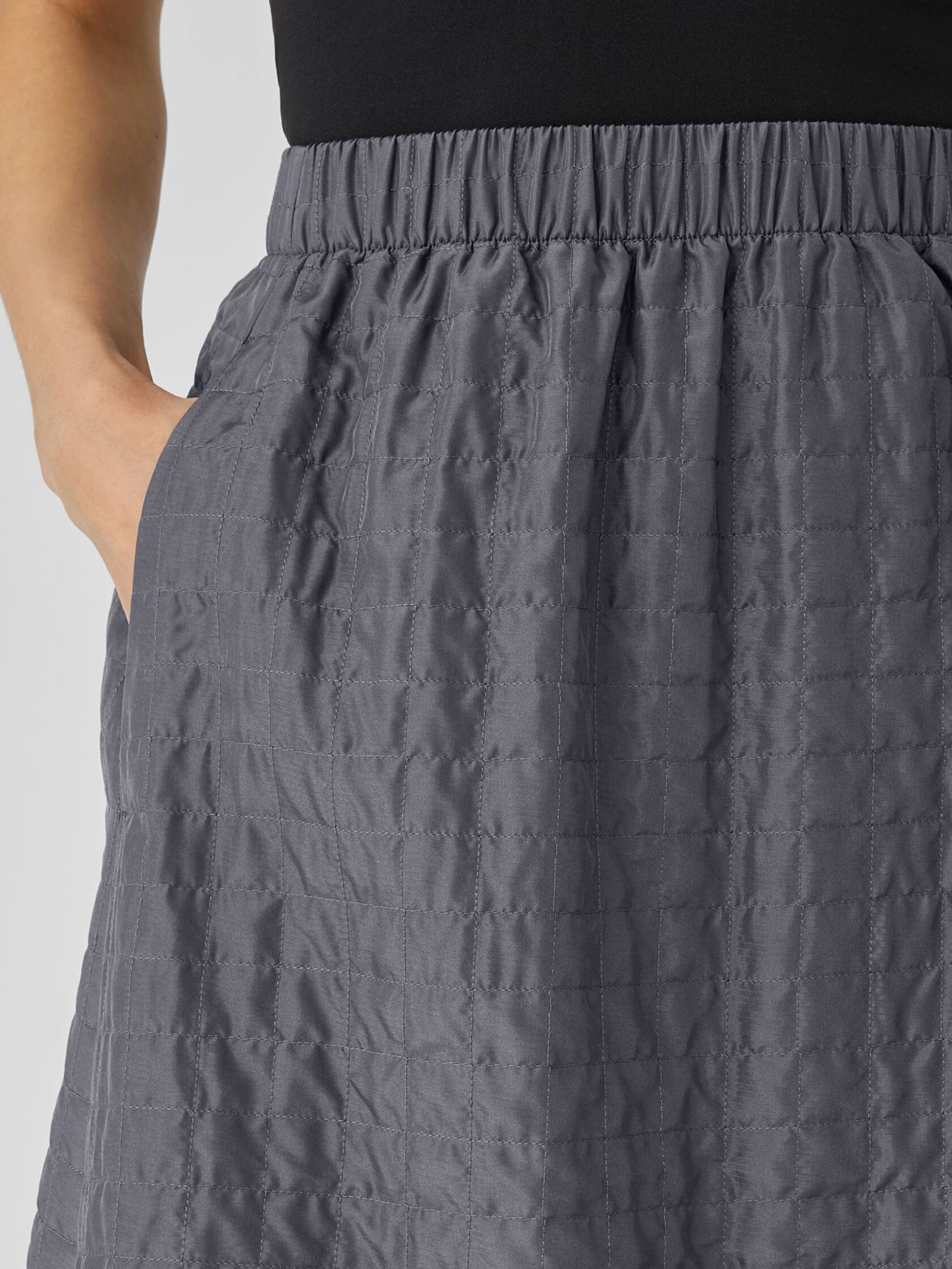 Silk Habutai Quilted A-Line Skirt