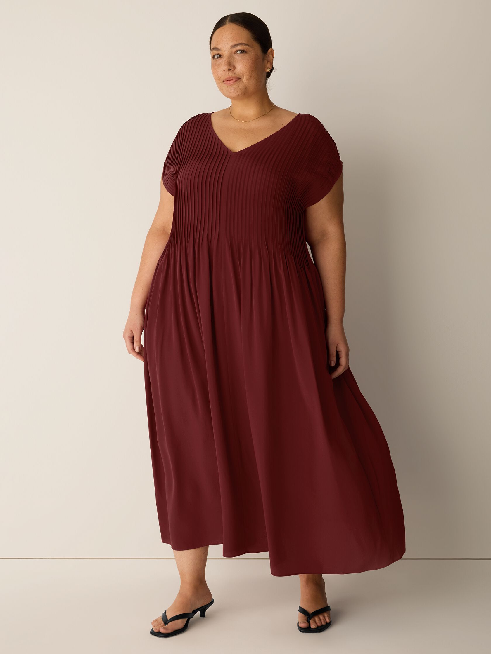 Silk Crepe de Chine V-Neck Dress