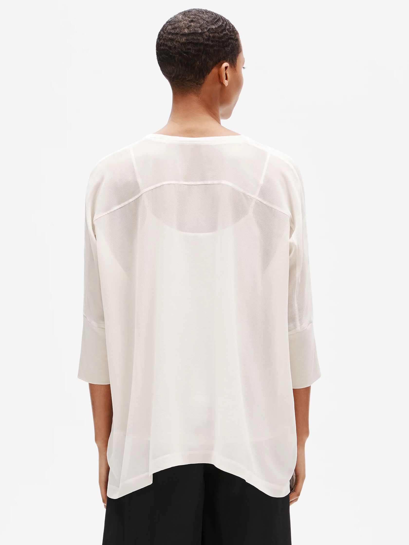 Sheer Silk Georgette Elbow-Sleeve Top