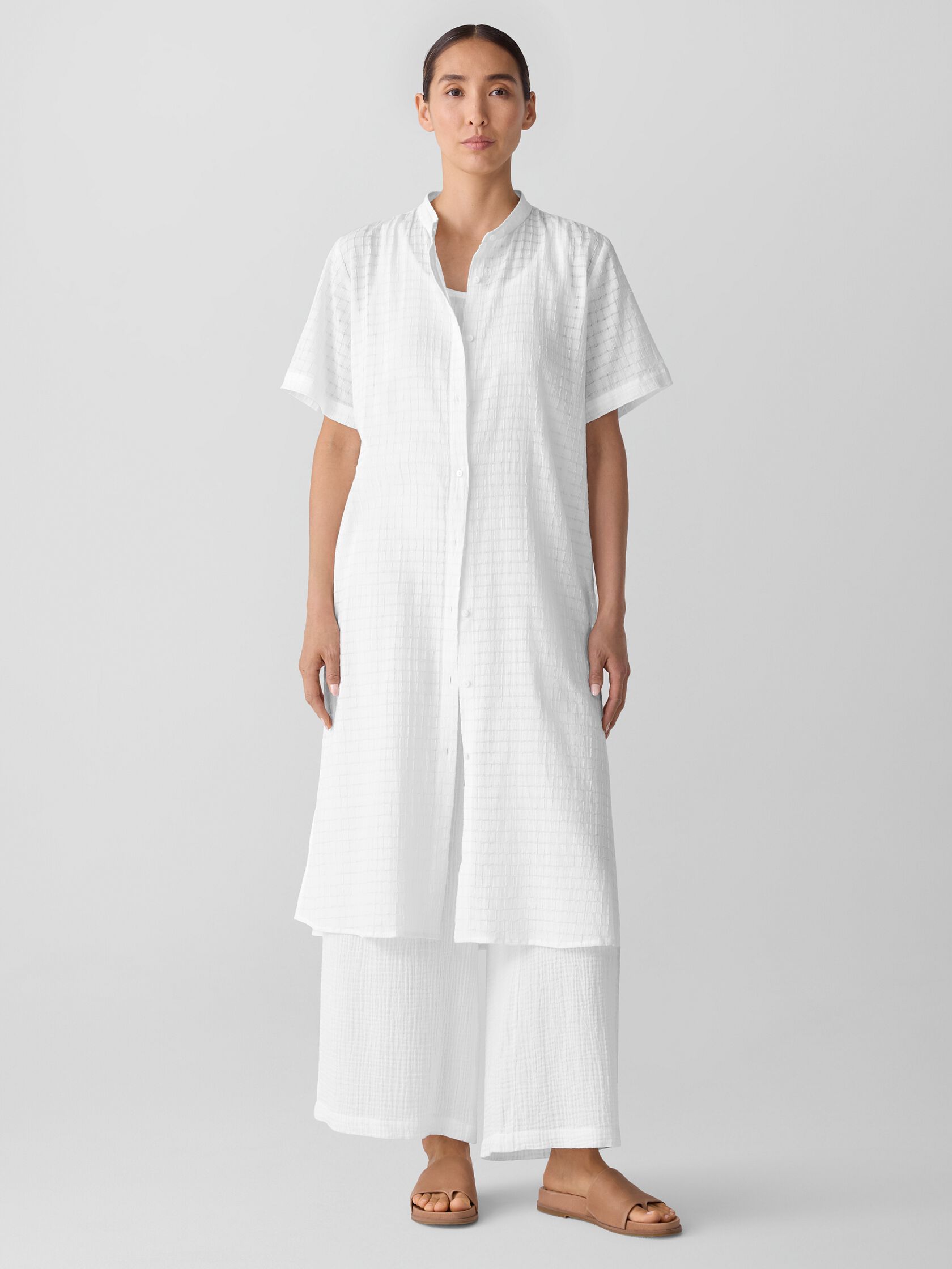 Organic Cotton Voile Box Band Collar Shirt