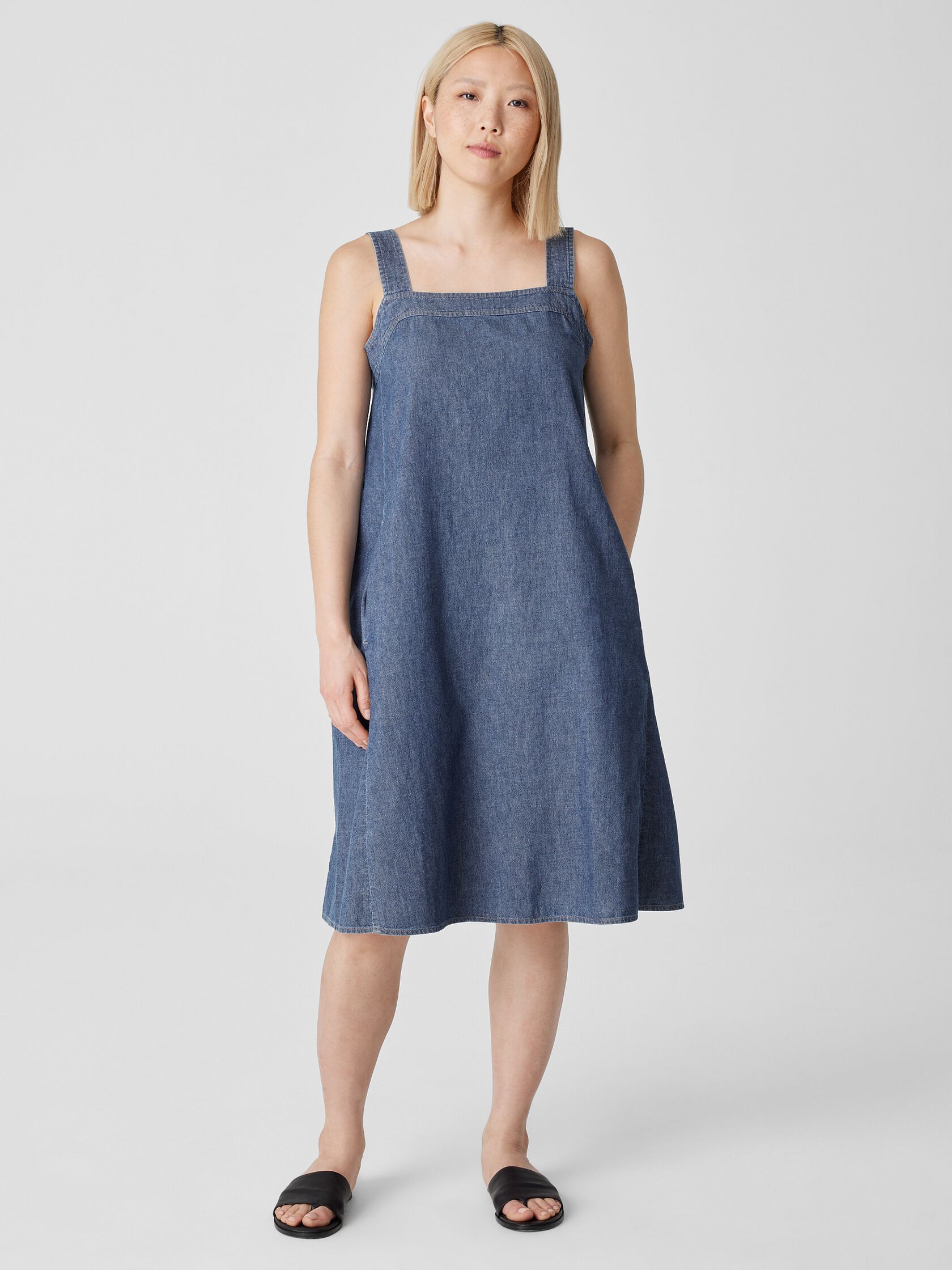 Airy Organic Cotton Twill Square Neck Dress