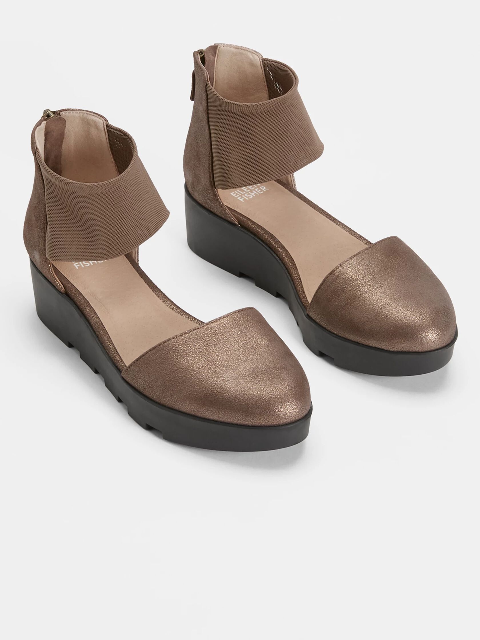 Mesh Metallic Suede Wedge