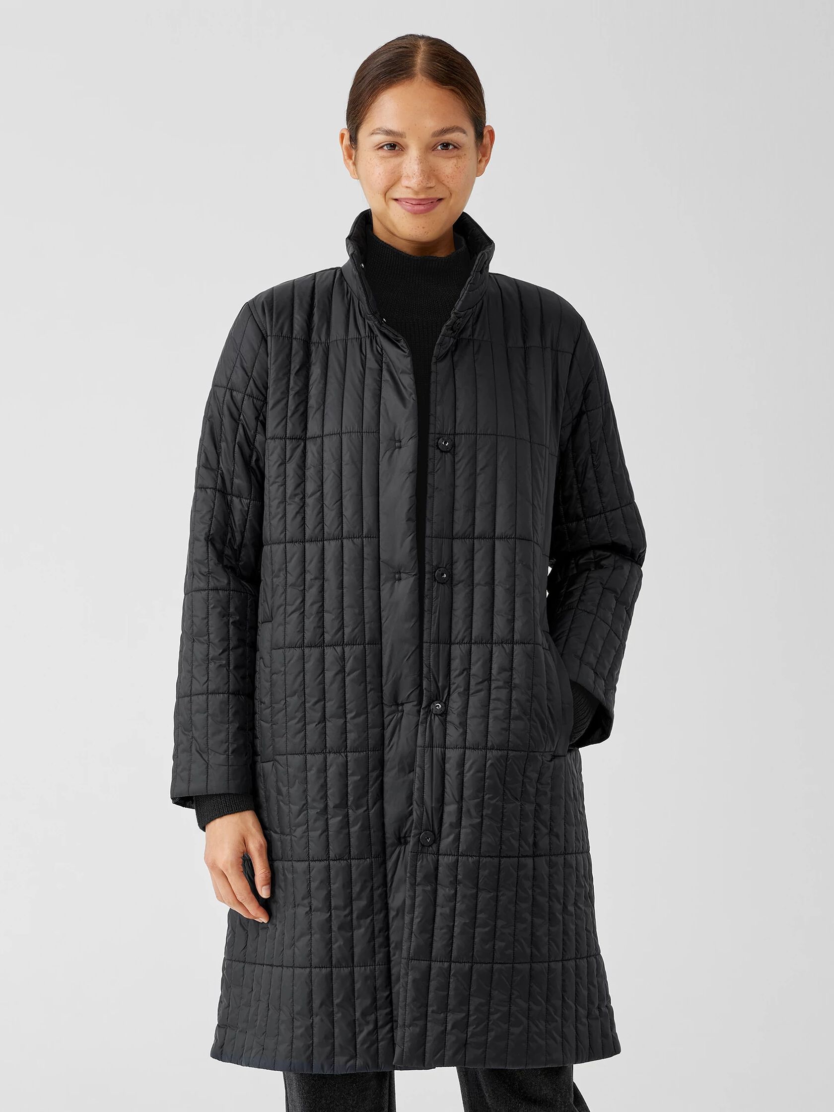 Eggshell Recycled Nylon Stand Collar Coat