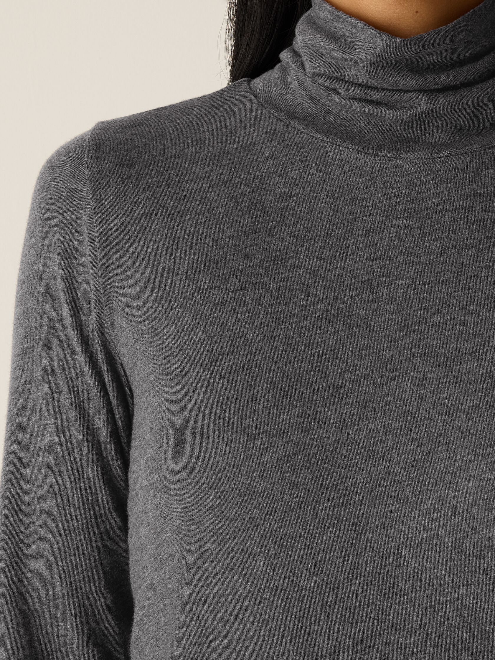 Mélange Sheer Cotton Blend Knit Turtleneck Top