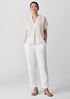 Puckered Organic Linen Stripe Notch Collar Top