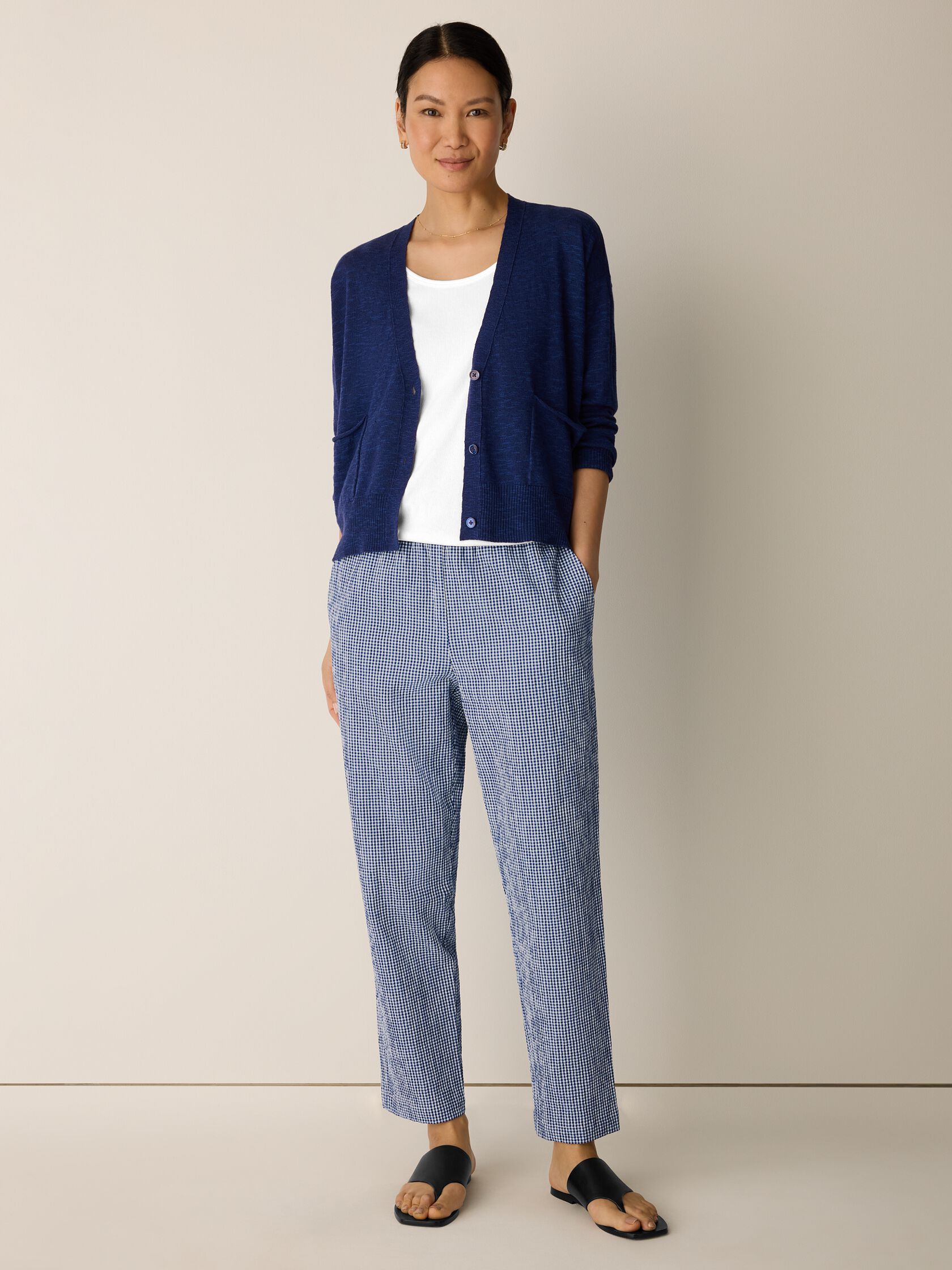 Organic Cotton Pucker Check Tapered Pant