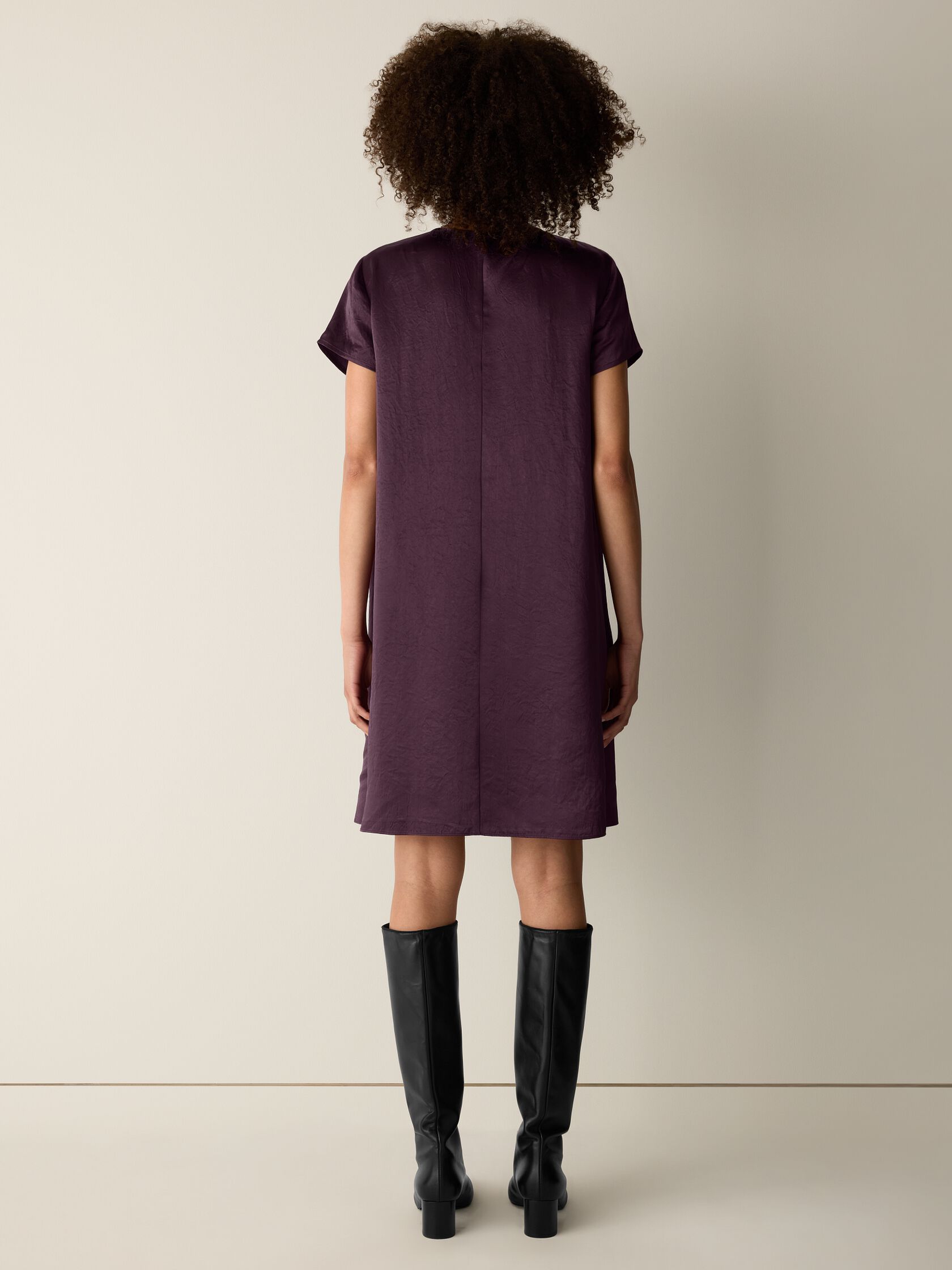 Textured Satin Round Neck Dress