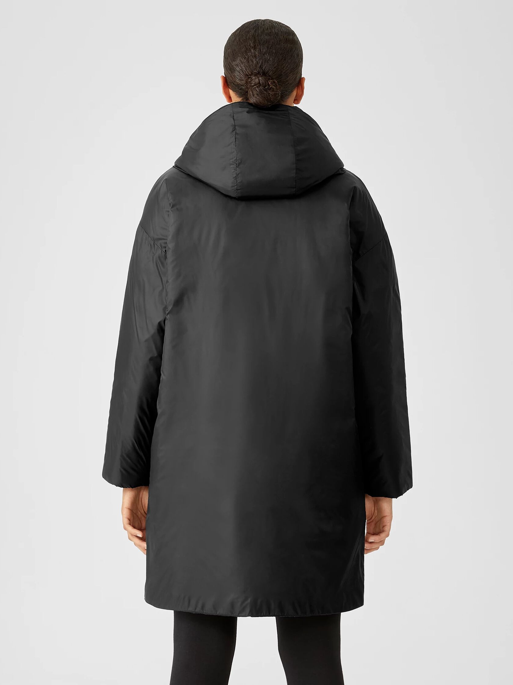 Eggshell Recycled Nylon Hooded Long Coat
