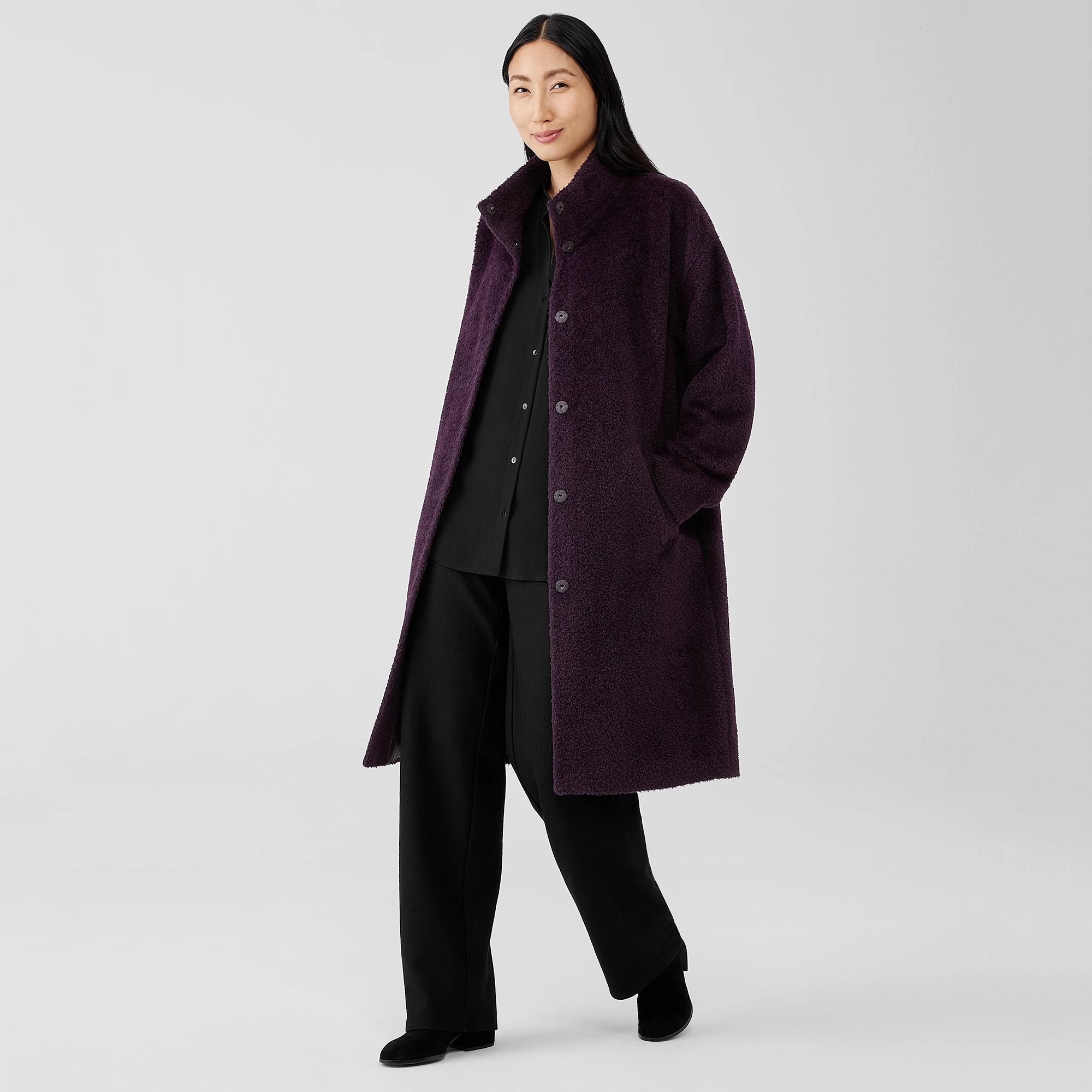 Sheared Suri Alpaca Stand Collar Coat 