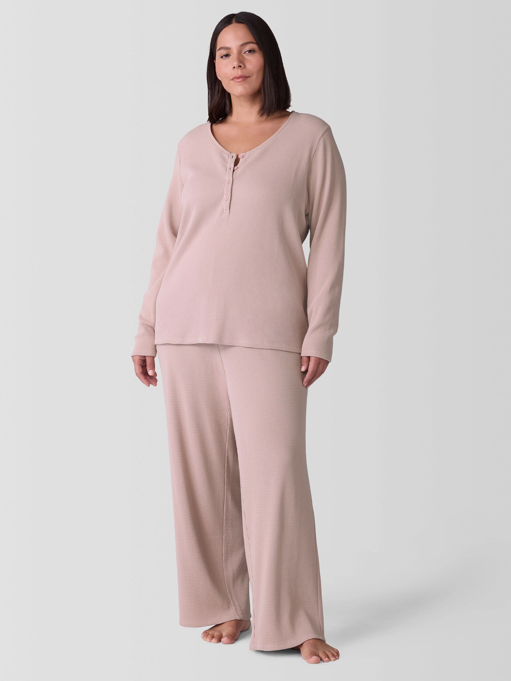 Cozy Organic Cotton Waffle Henley Sleep Top