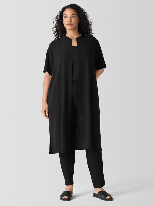 Silk Georgette Crepe Band Collar Dress