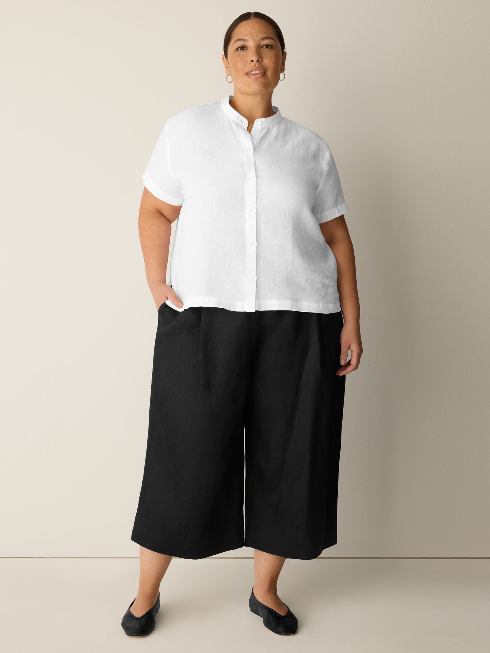 Organic Handkerchief Linen Band Collar Shirt