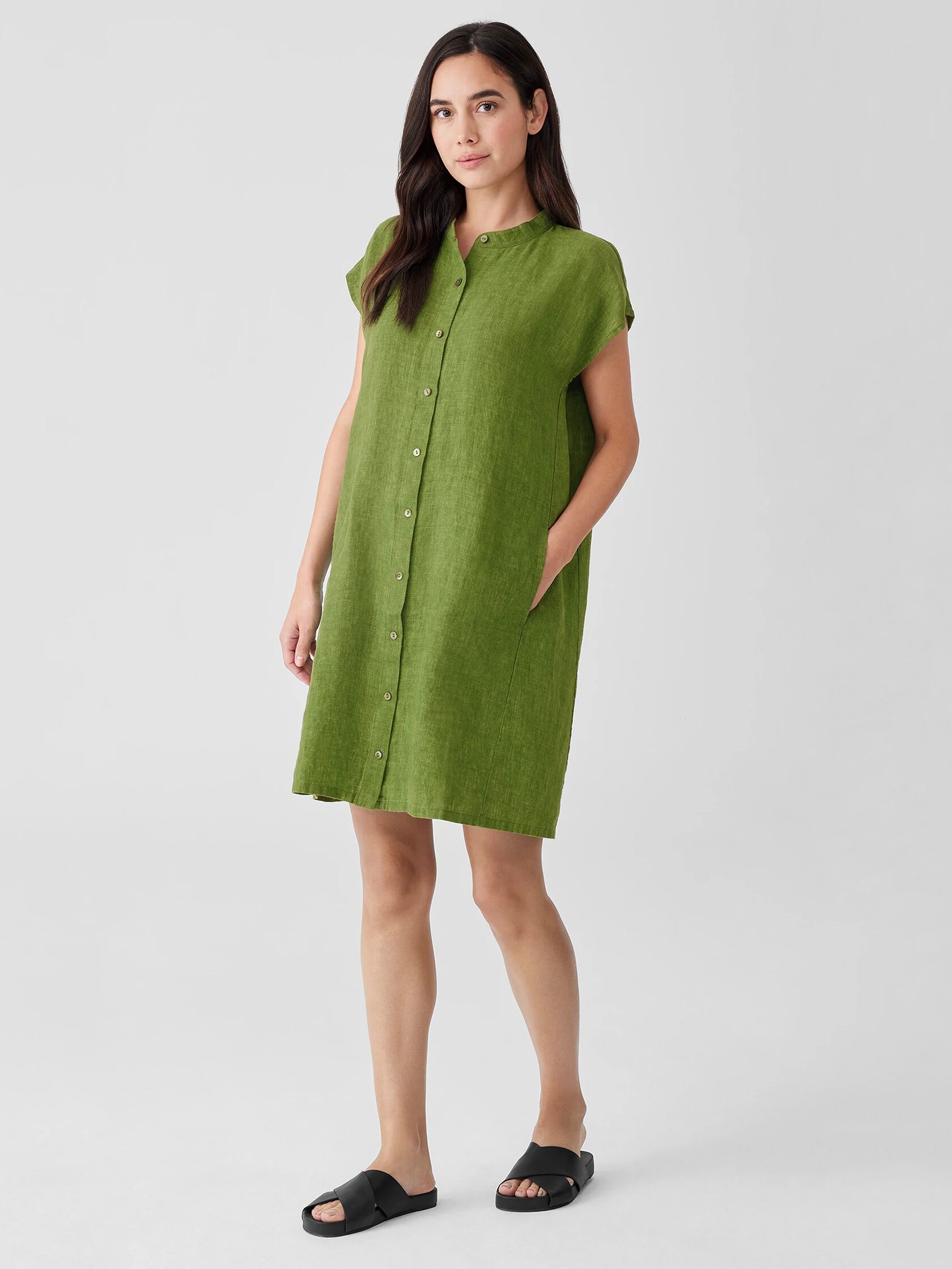 Washed Organic Linen Delave Shirtdress