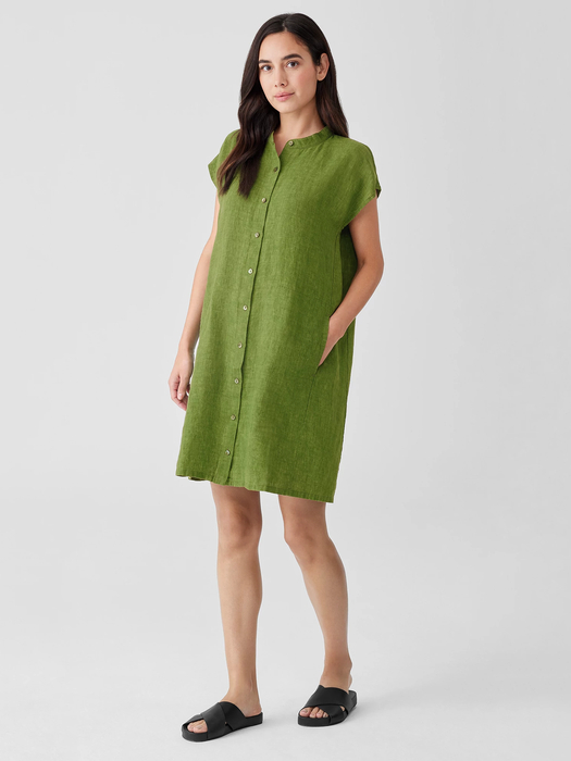 Washed Organic Linen Delave Shirtdress