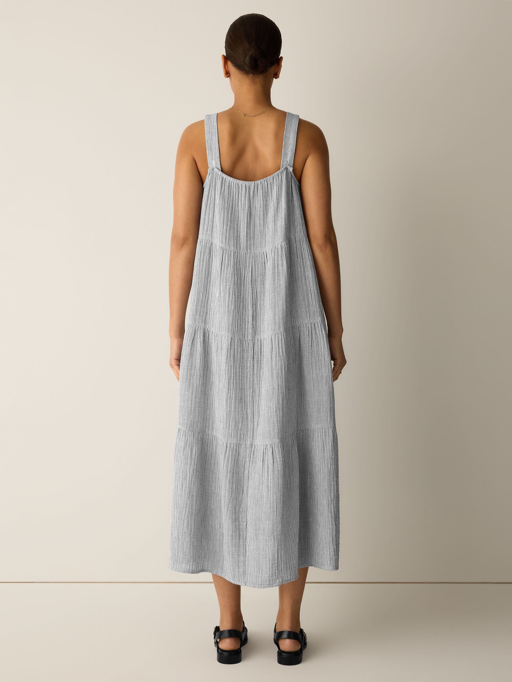 Striped Organic Cotton Gauze Tiered Dress