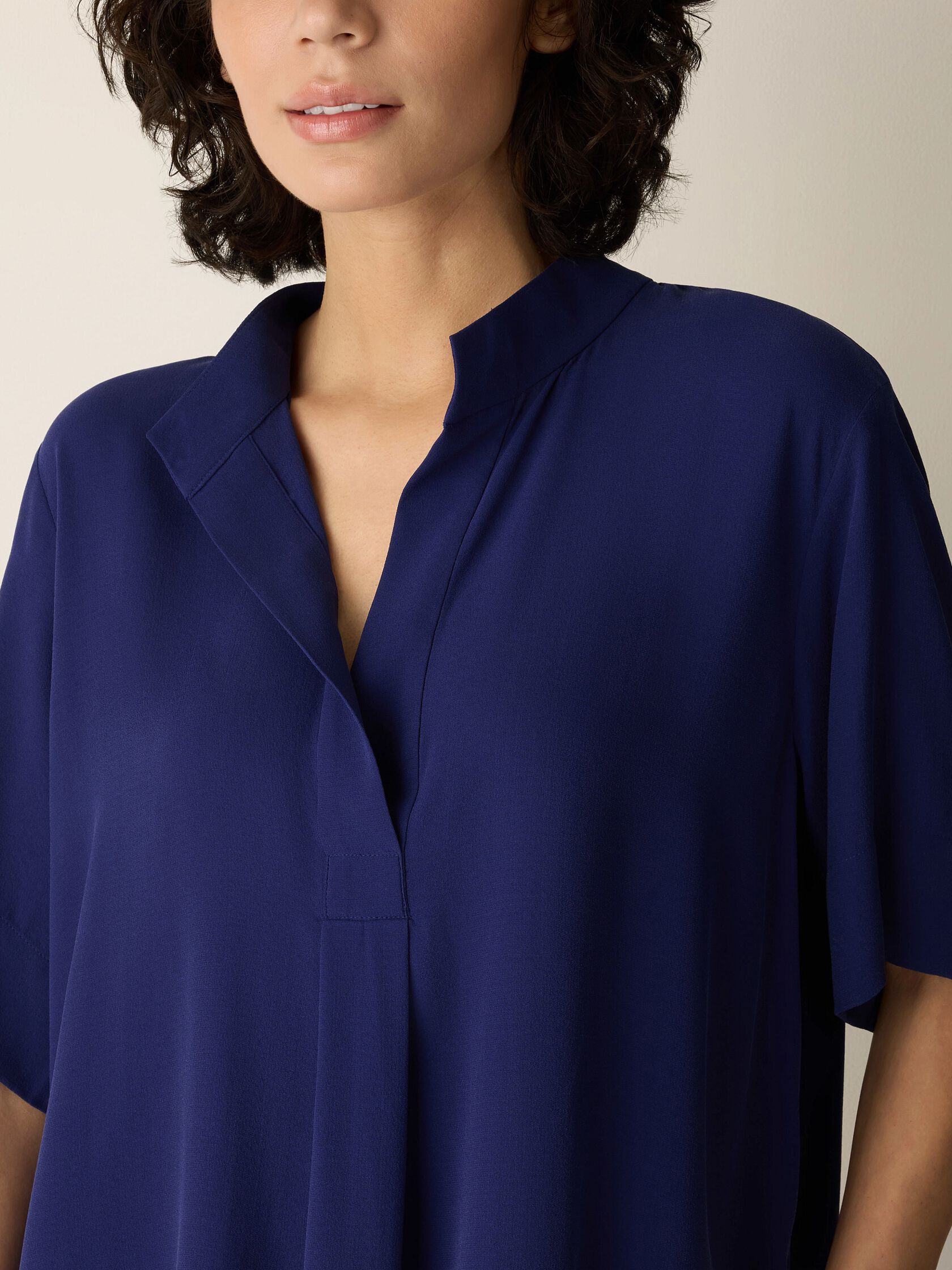 Silk Georgette Crepe Split Neck Top