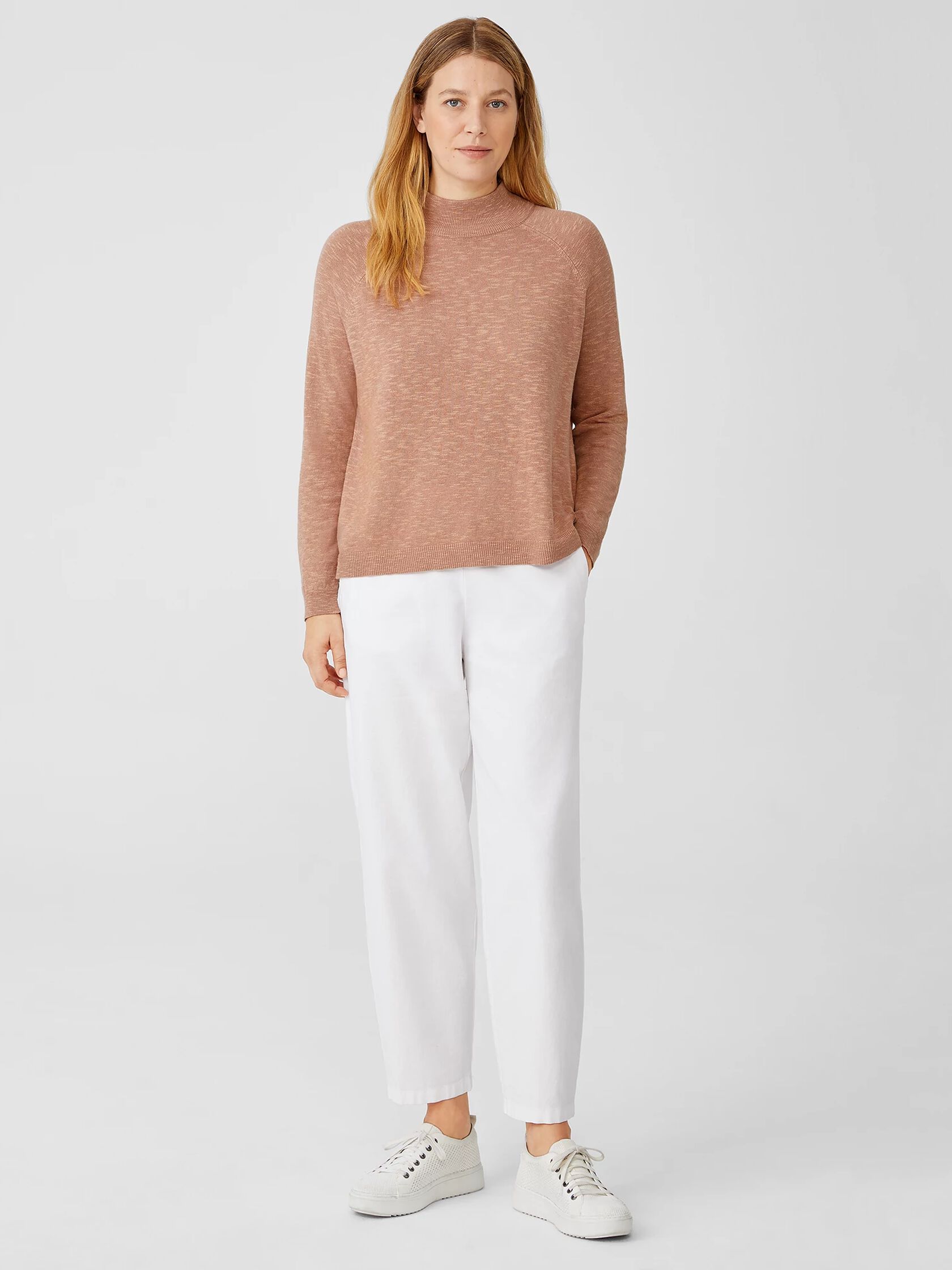 Organic Cotton Linen Slub Funnel Neck Top
