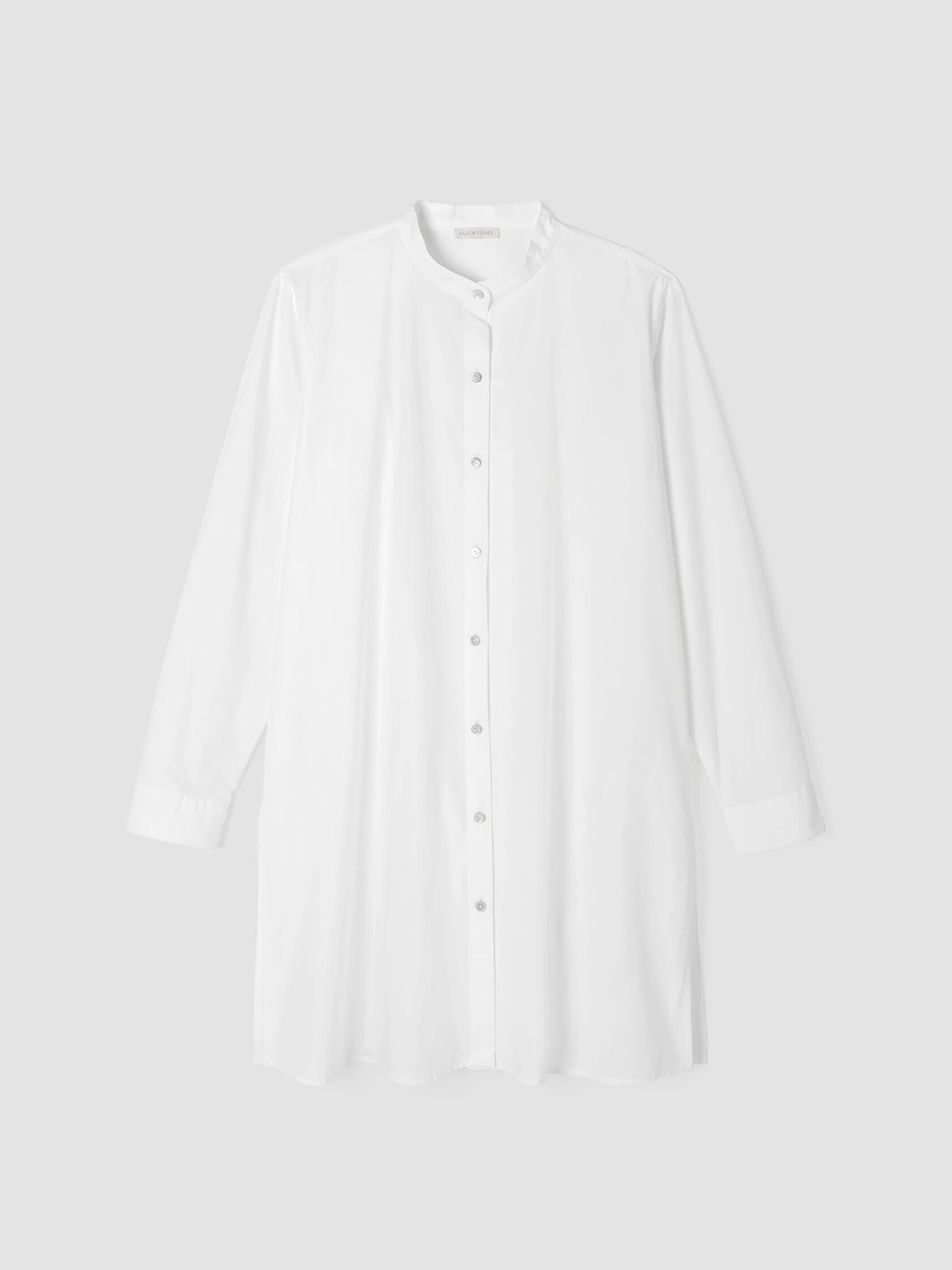 Washed Organic Cotton Poplin Mandarin Collar Long Shirt