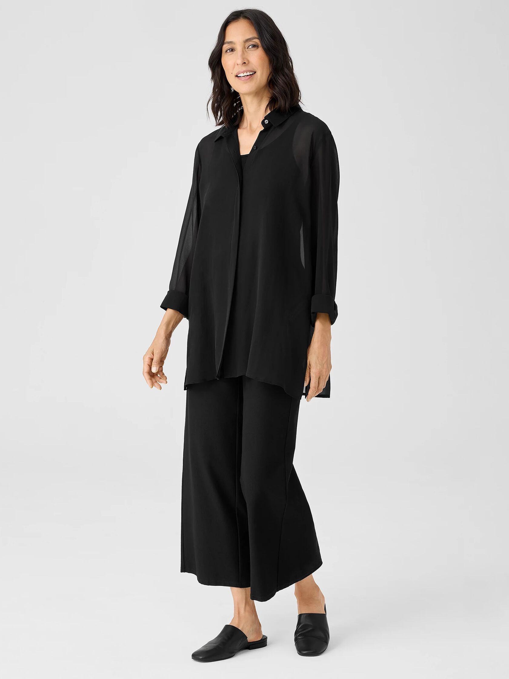 Sheer Silk Georgette Classic Collar Shirt