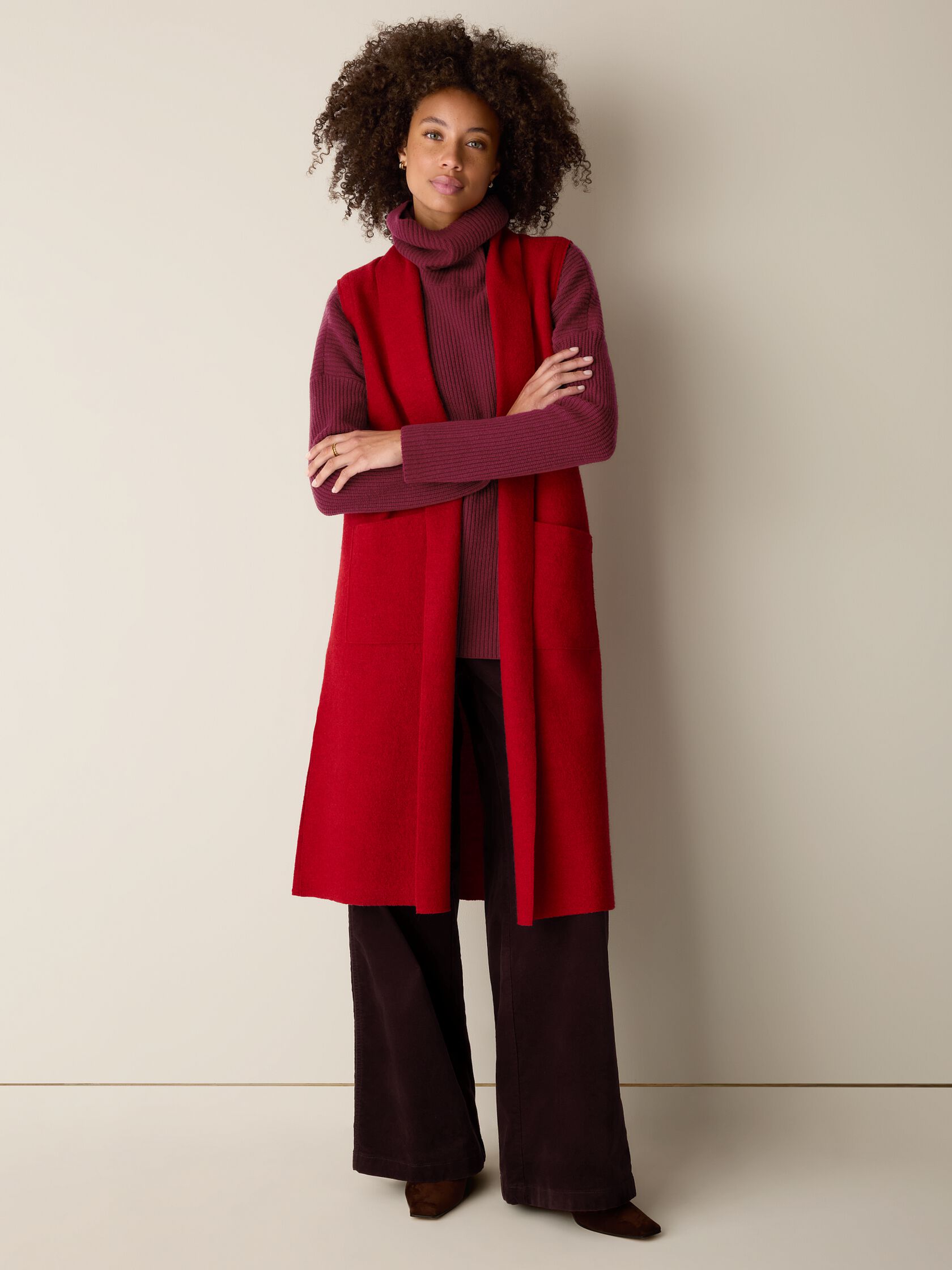 Lightweight Boiled Wool Shawl Collar Vest in Regenerative Wool