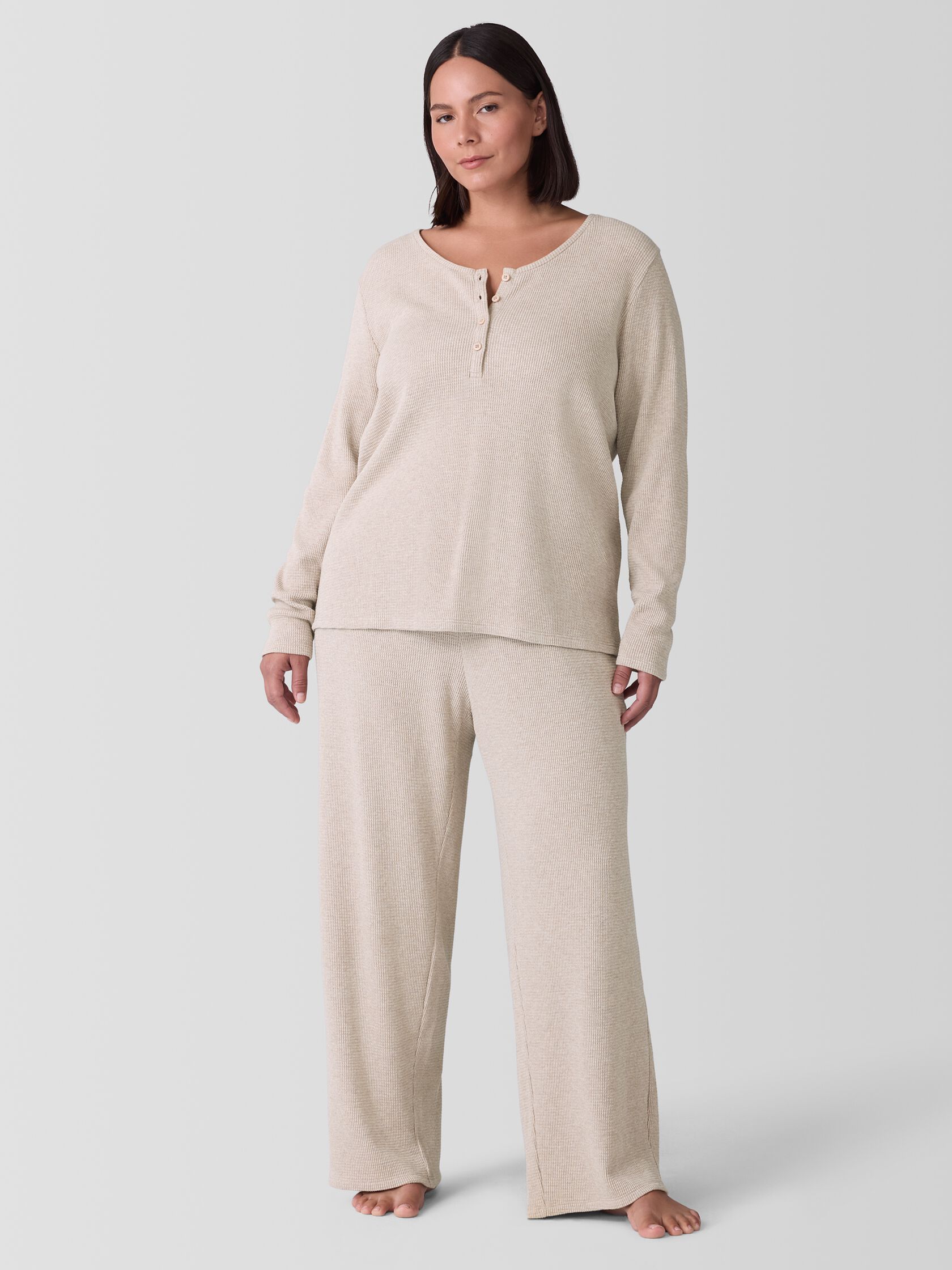Mélange Organic Cotton Waffle Henley Sleep Top