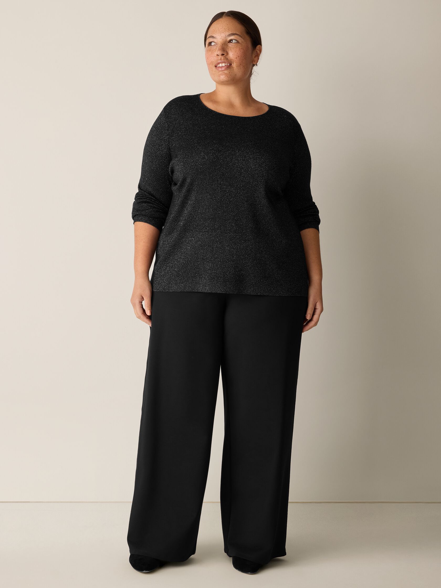 Wool Shimmer Crew Neck Top