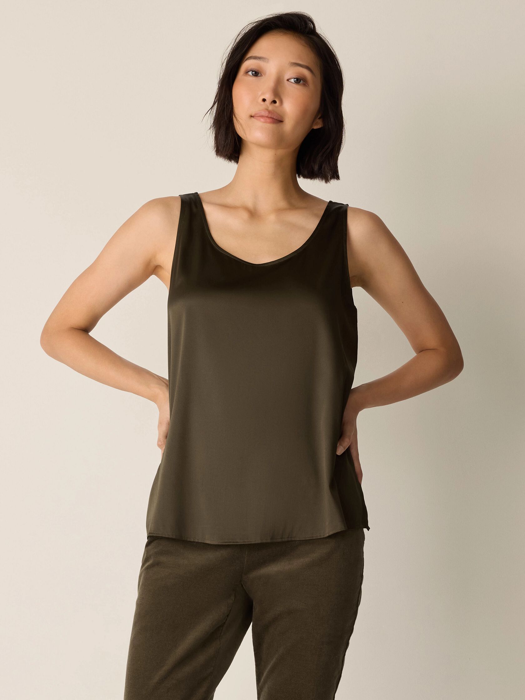 Stretch Silk Charmeuse Scoop Neck Tank